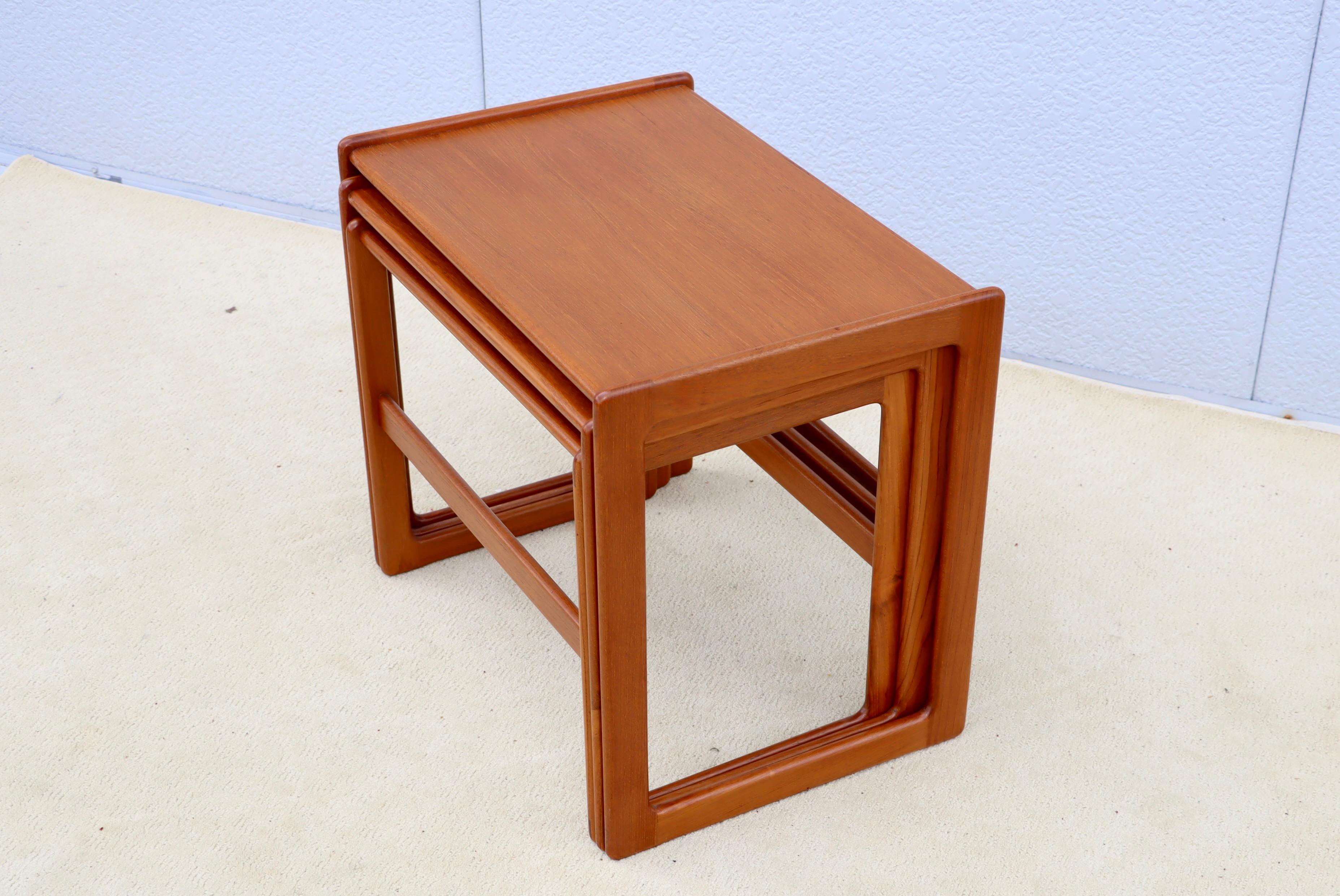1960's Mid-Century Modern Teak Danish Nesting Tables For Sale 5