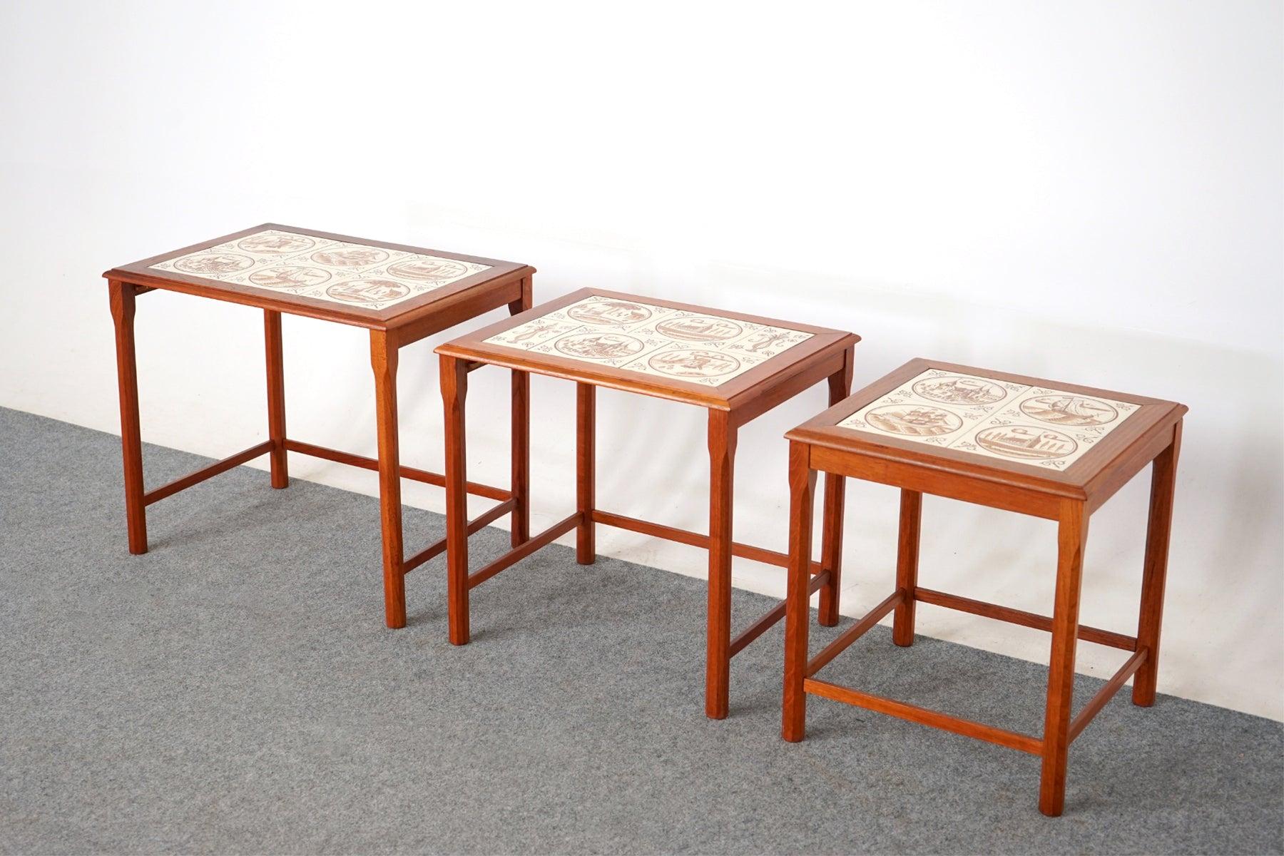 1960's Mid-Century Modern Teak & Tile Danish Nesting Tables 1