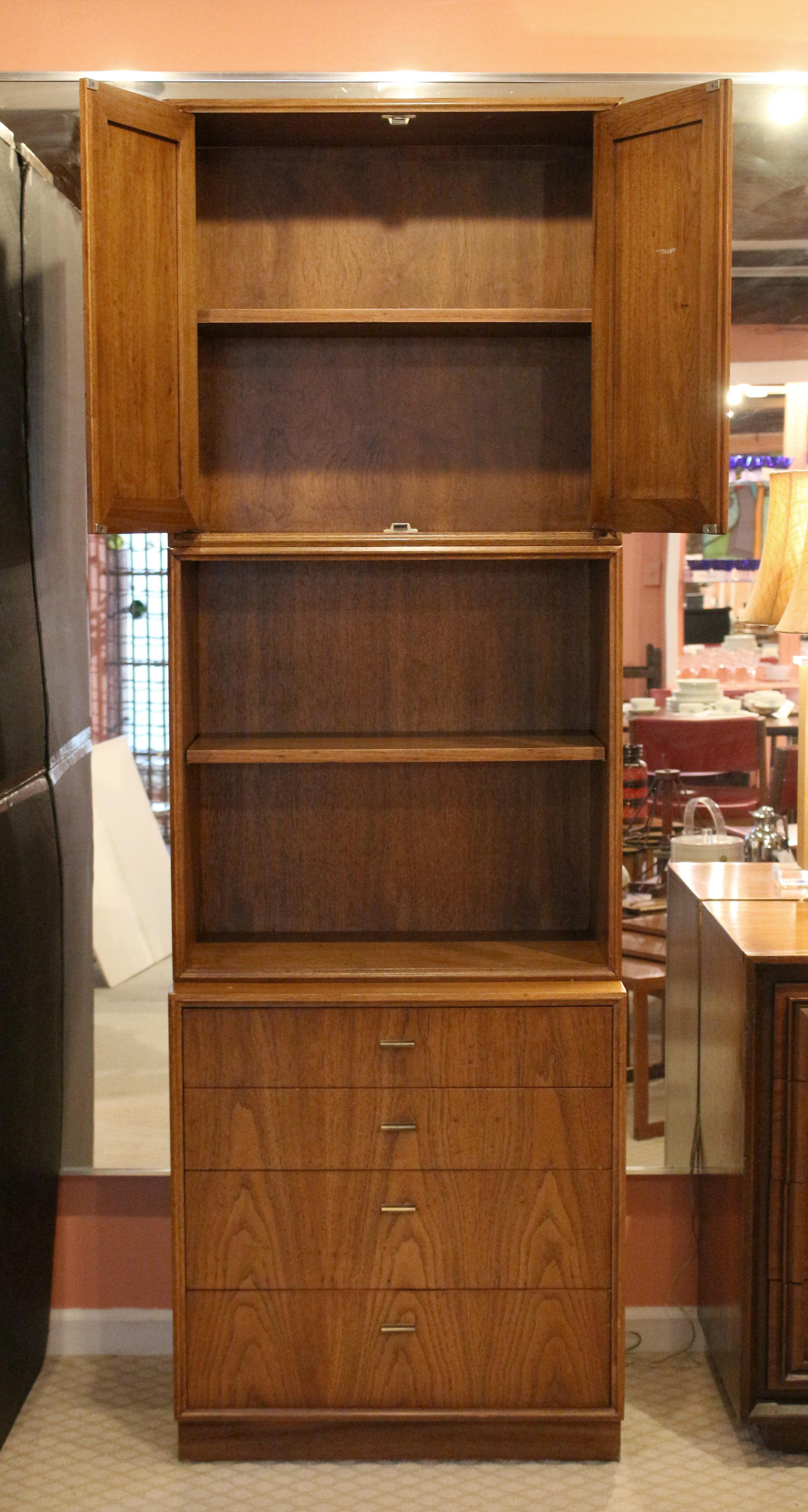 American 1960's Mid-Century Modern Three-Part Cabinet on Bookcase on Chest