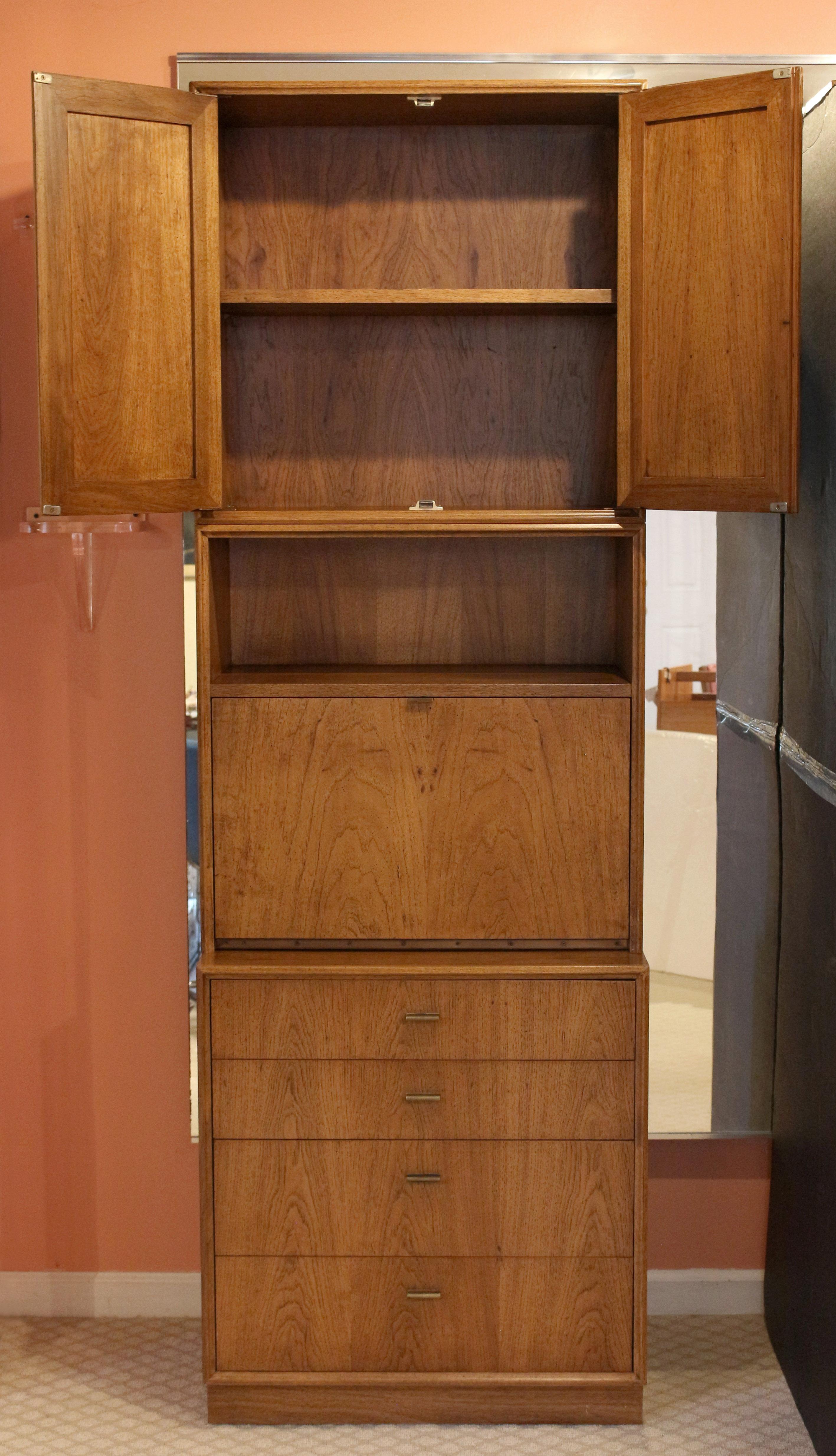 American 1960's Mid-Century Modern Three-Part Founders Cabinet in Solid Pecan