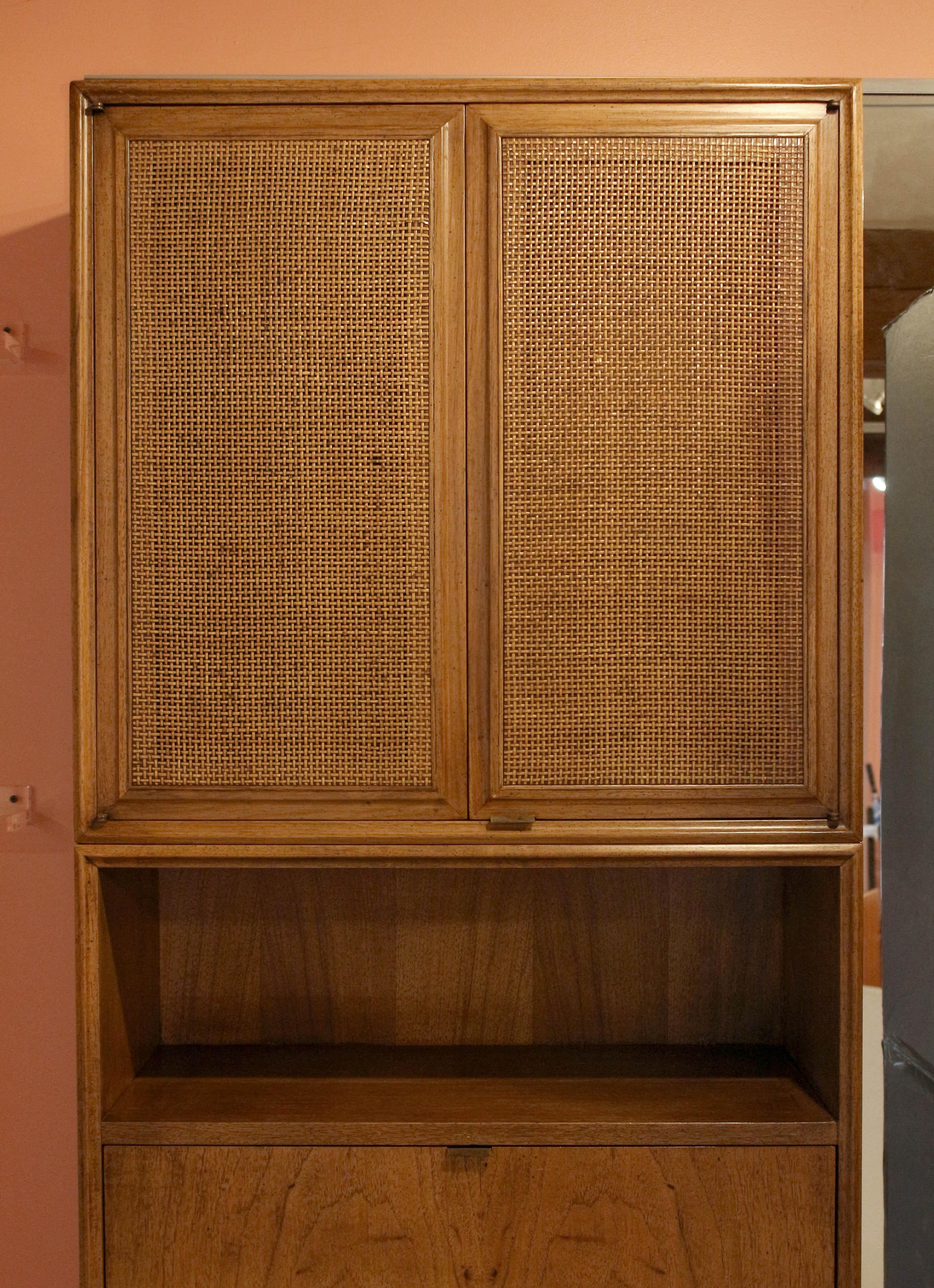 1960's Mid-Century Modern Three-Part Founders Cabinet in Solid Pecan In Good Condition In Chapel Hill, NC