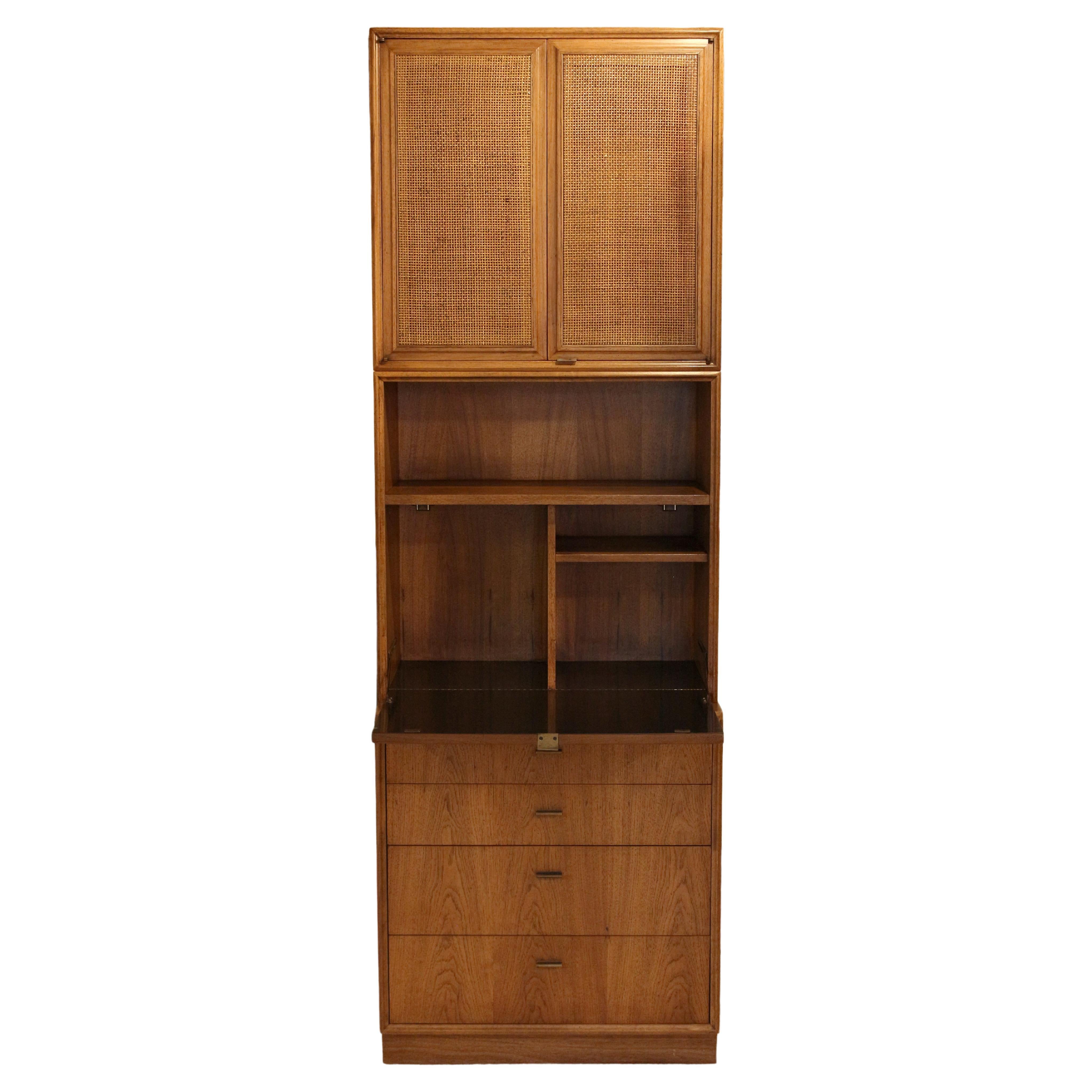 1960's Mid-Century Modern Three-Part Founders Cabinet in Solid Pecan