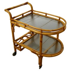 1960's Mid-Century Modern Tony Paul Style Rattan & Glass Bar Cart