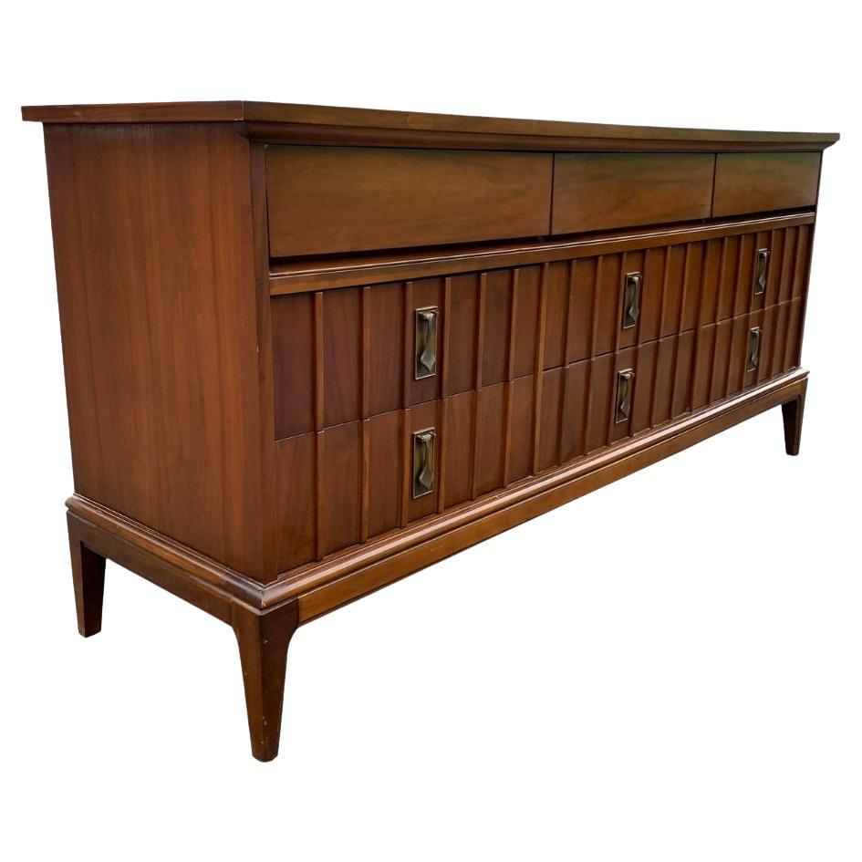 1960s Mid Century Modern Triple Dresser with Brass Hardware
