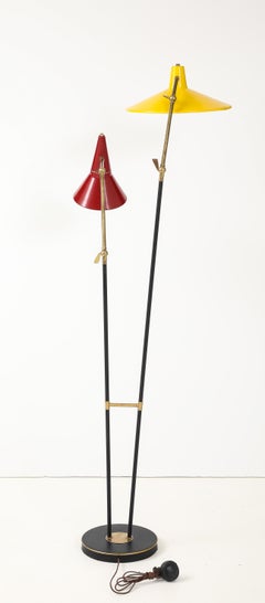 1960's Mid-Century Modern Two Arm Italian Floor Lamp In The Style Of Stilnovo