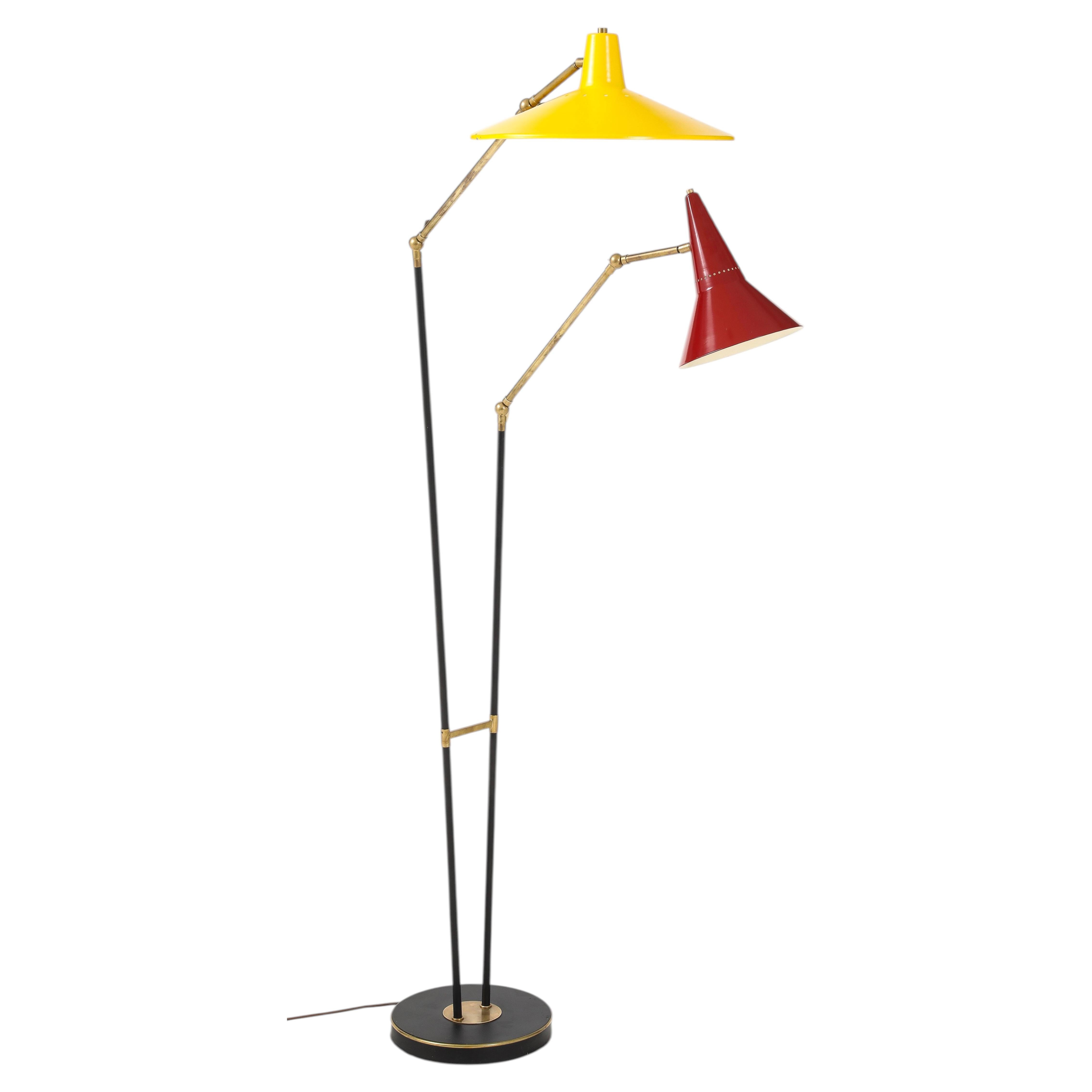 1960's Mid-Century Modern Two Arm Italian Floor Lamp In The Style Of Stilnovo