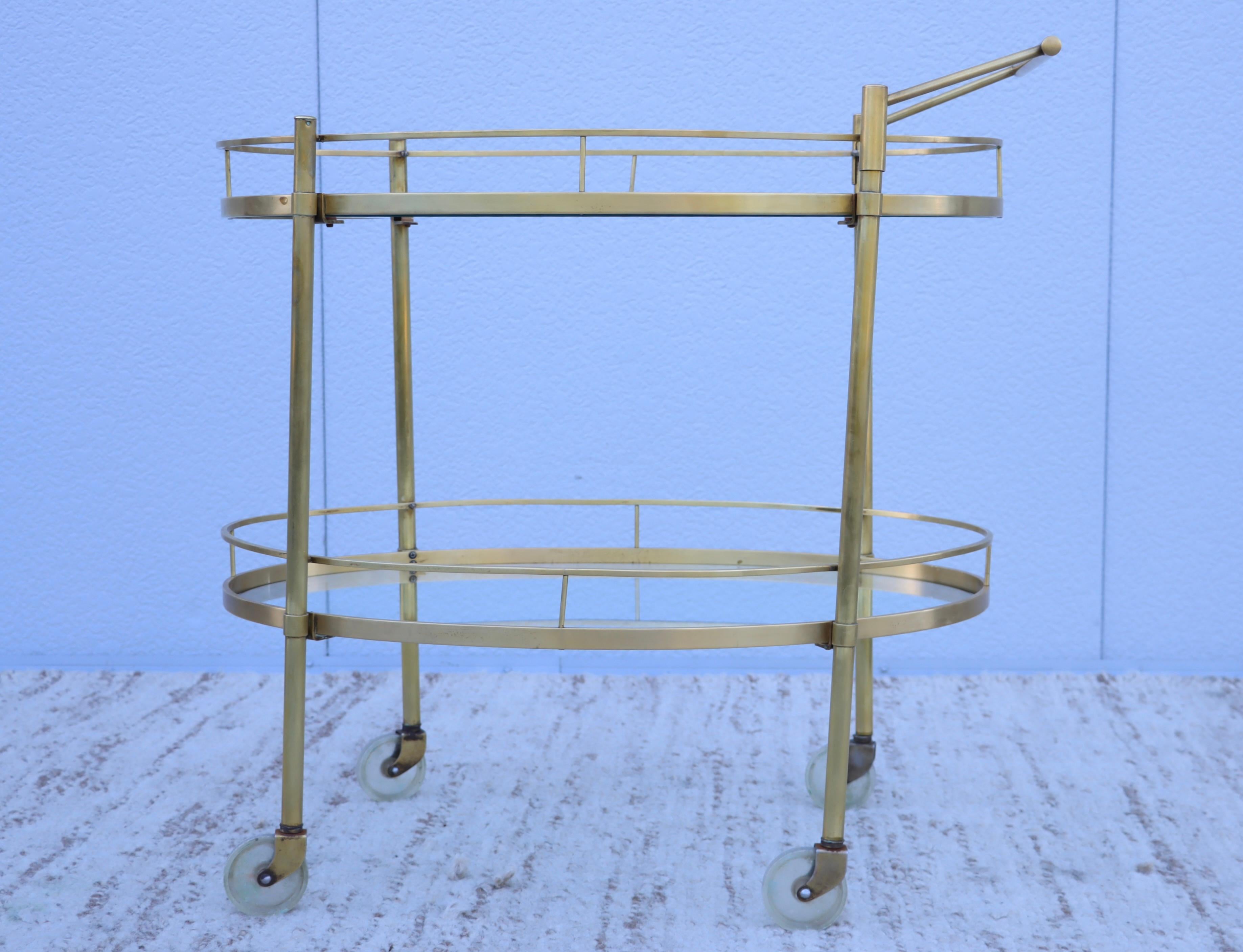 1960's Mid-Century Modern Two Tier Brass Oval Bar Cart 11