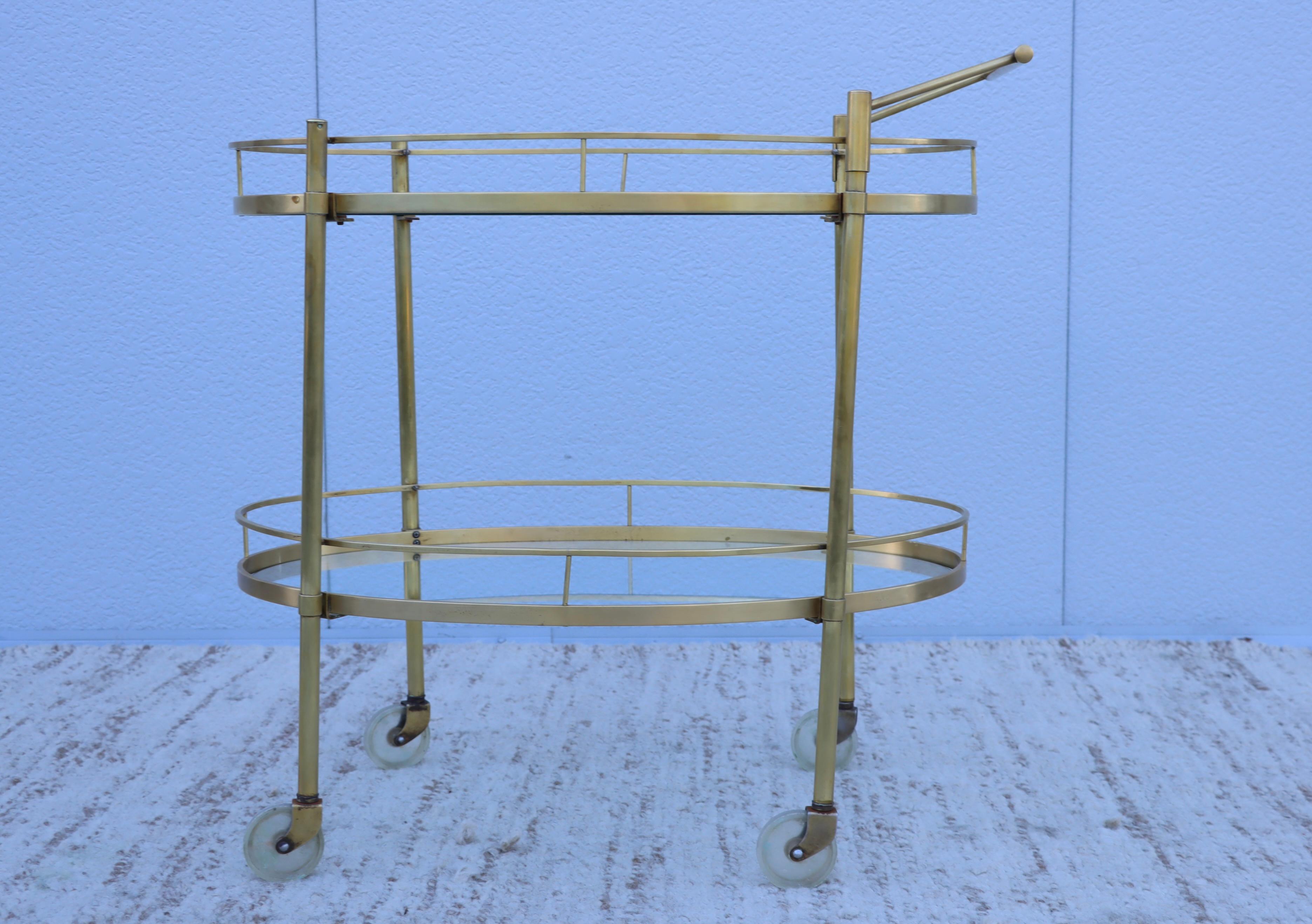 1960's Mid-Century Modern Two Tier Brass Oval Bar Cart 13