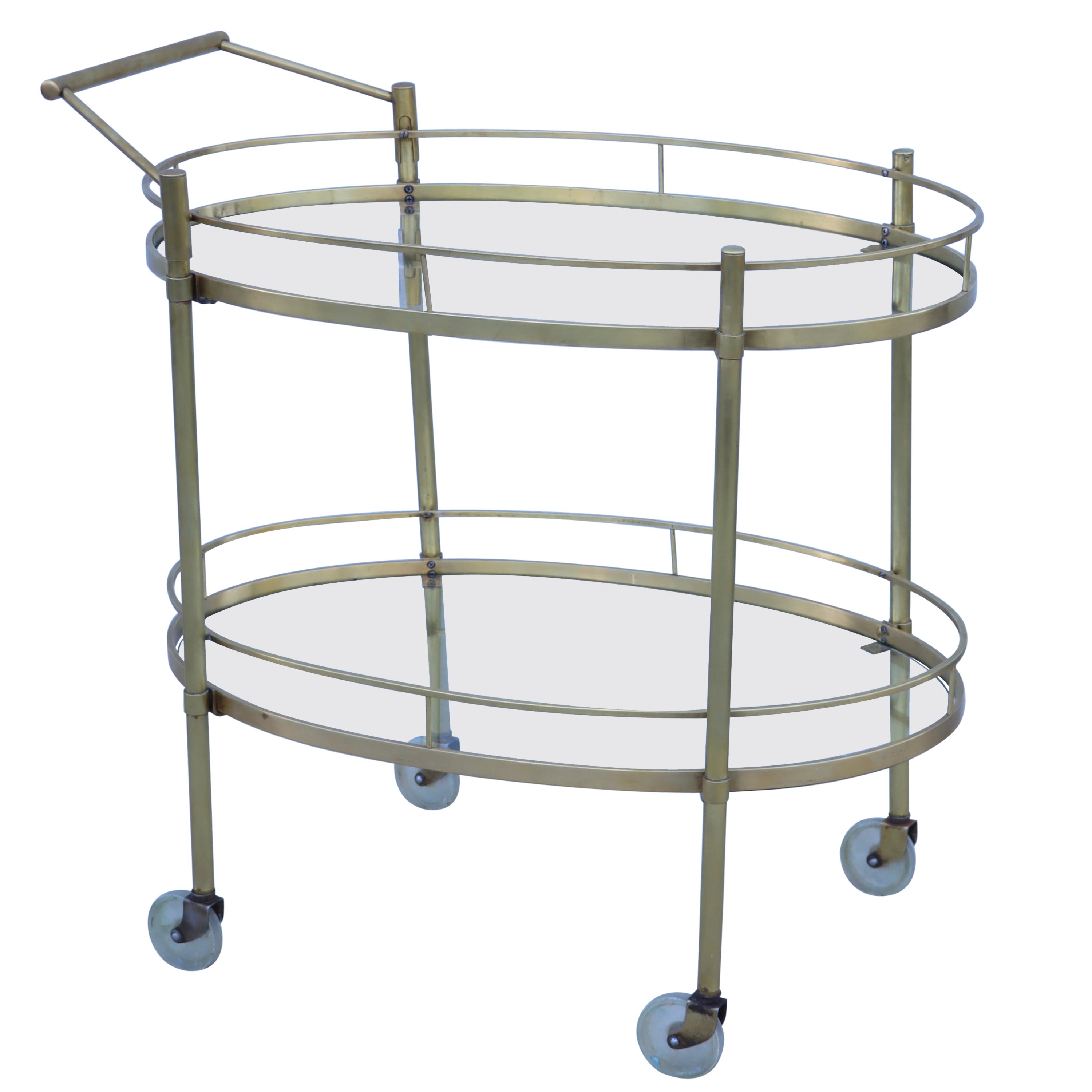 1960
s Mid-Century Modern Two Tier Brass Oval Bar Cart