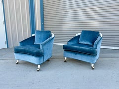 1960s Mid Century Modern Velvet Lounge Chairs - Set of 2
