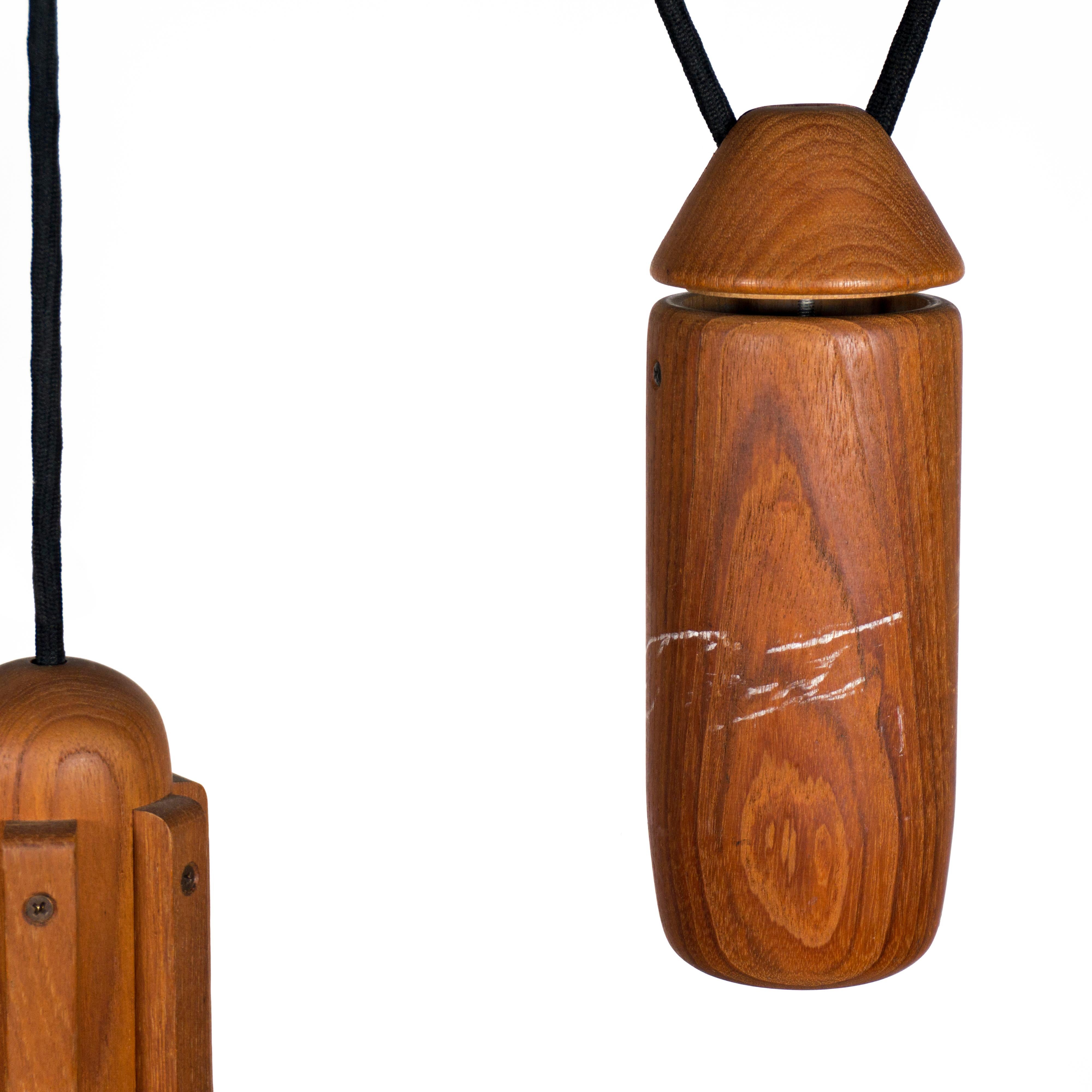 Wood 1960s Mid-Century Modern Vintage Domus Teak Linen Counterweight Pendant Lamp