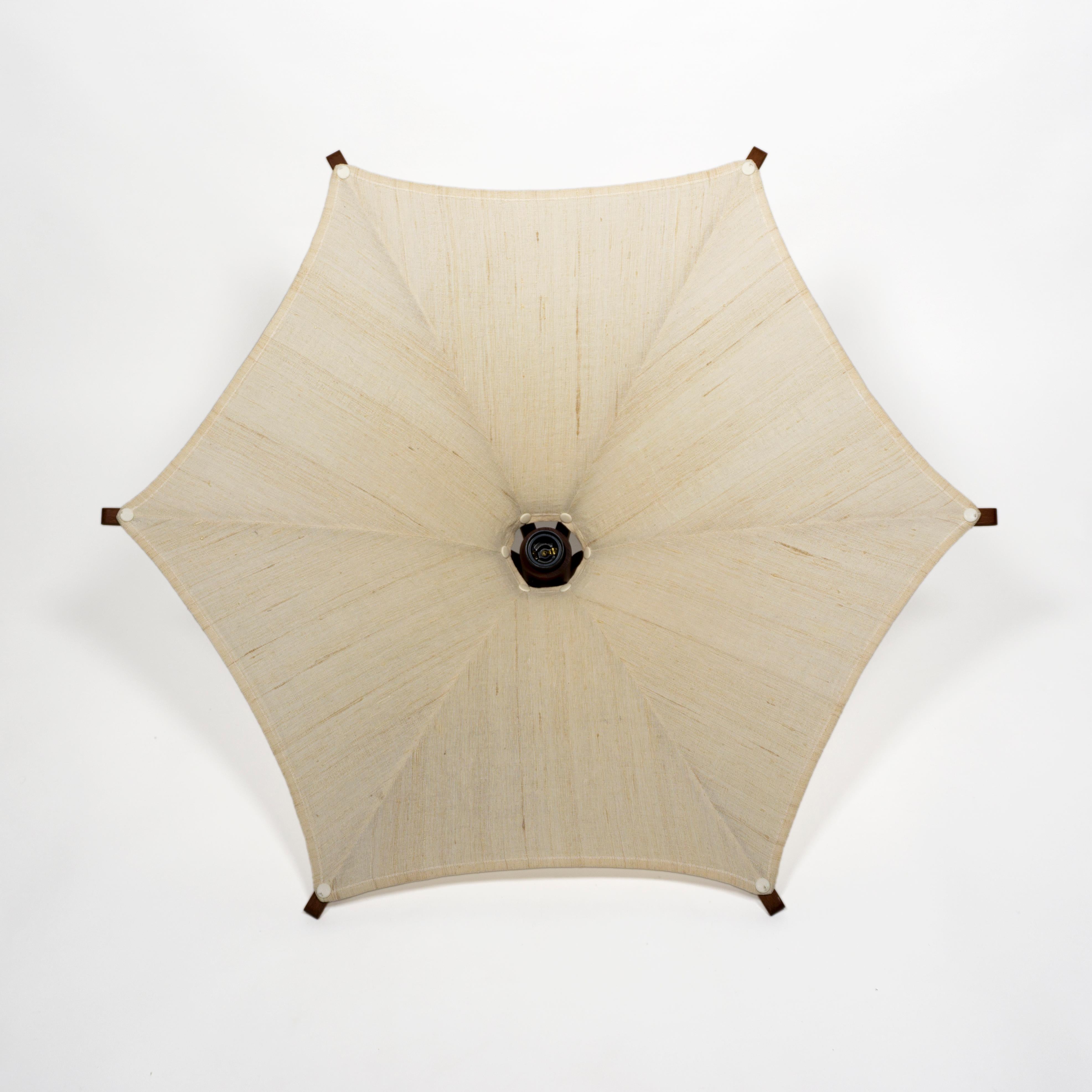 1960s Mid-Century Modern Vintage Domus Teak Linen Counterweight Pendant Lamp 1