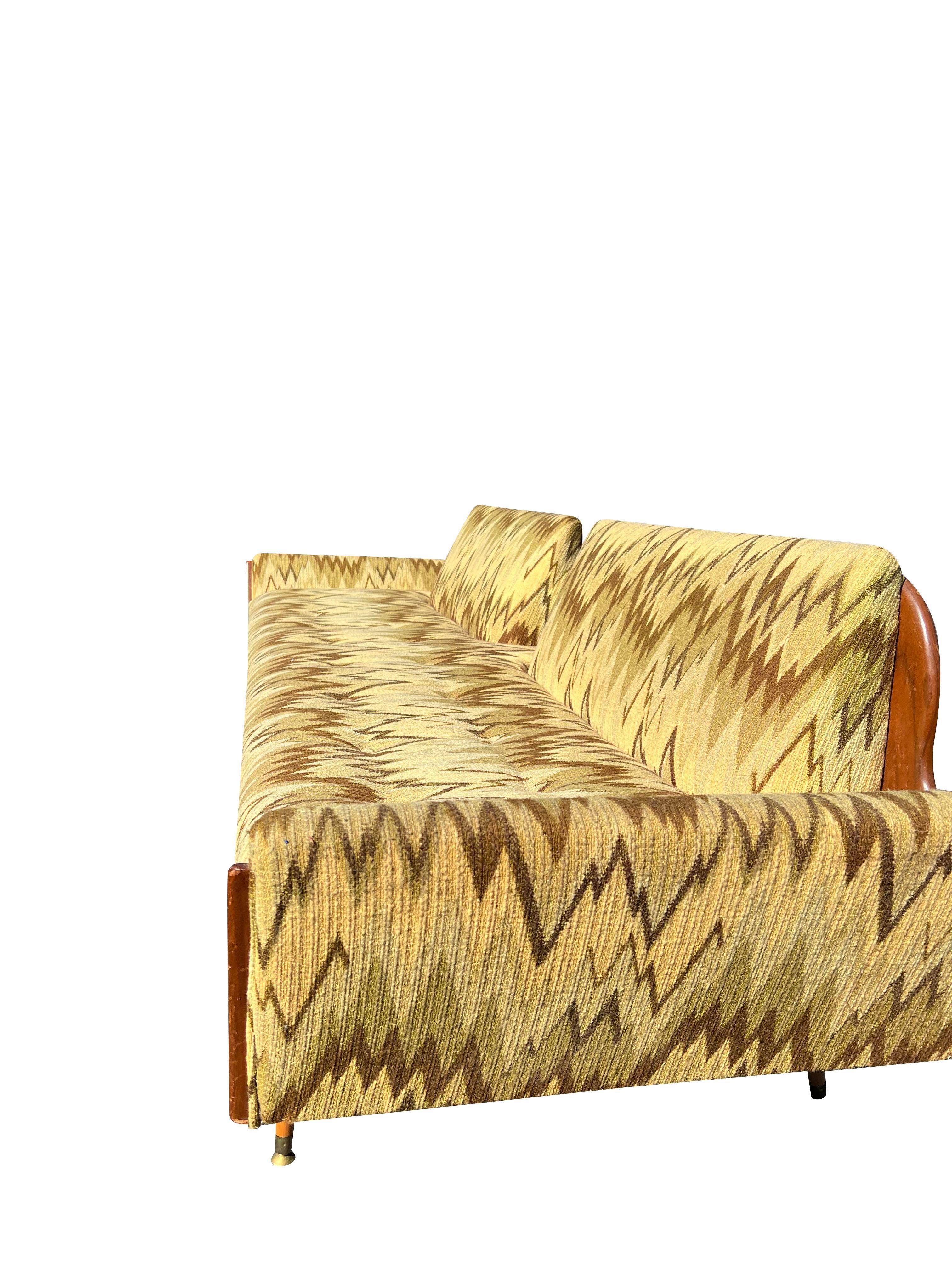 1960s Mid Century Modern Vintage Long Gondola Style Sofa in Blaze Pattern Fabric 5