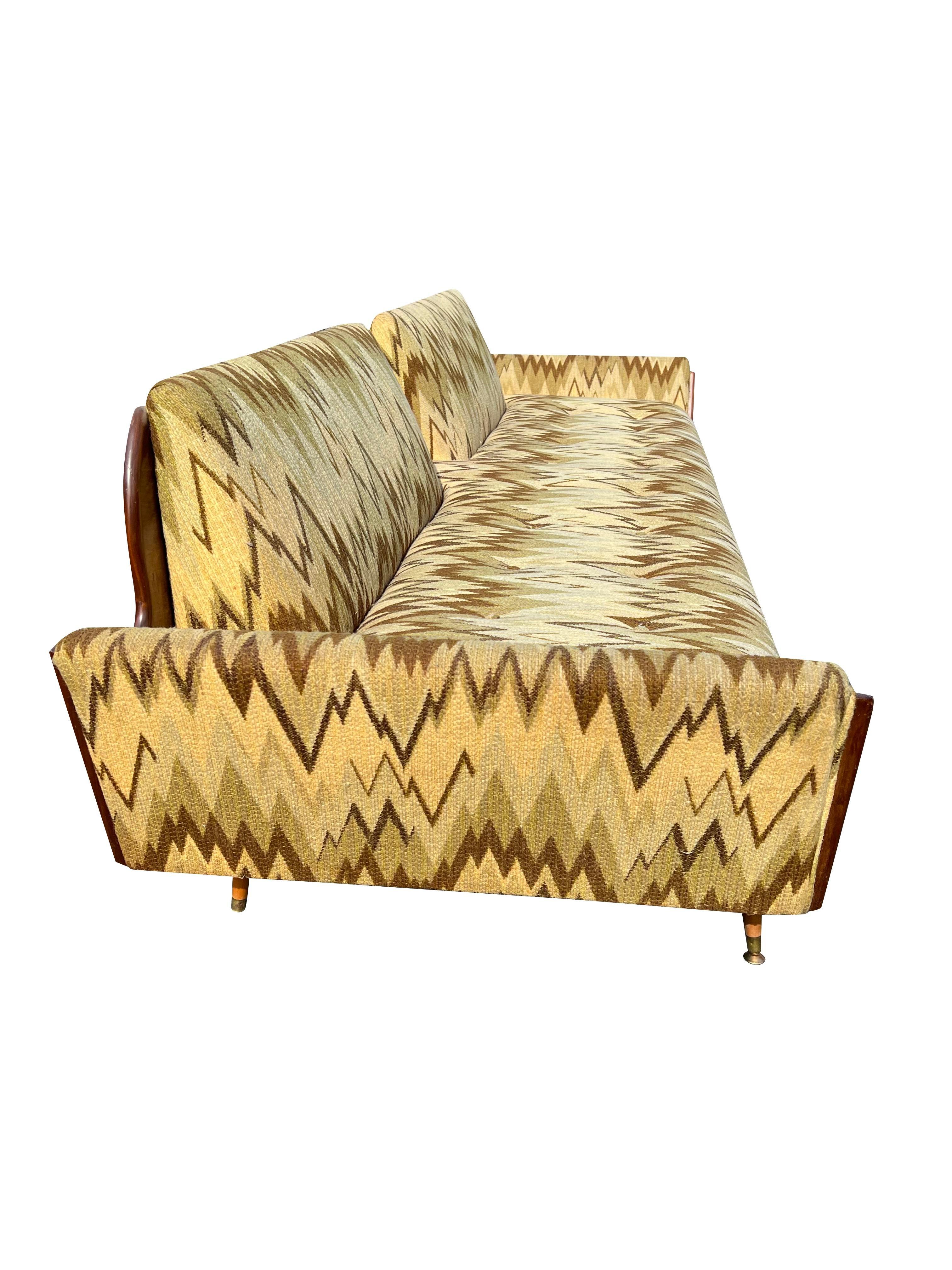 Mid-20th Century 1960s Mid Century Modern Vintage Long Gondola Style Sofa in Blaze Pattern Fabric