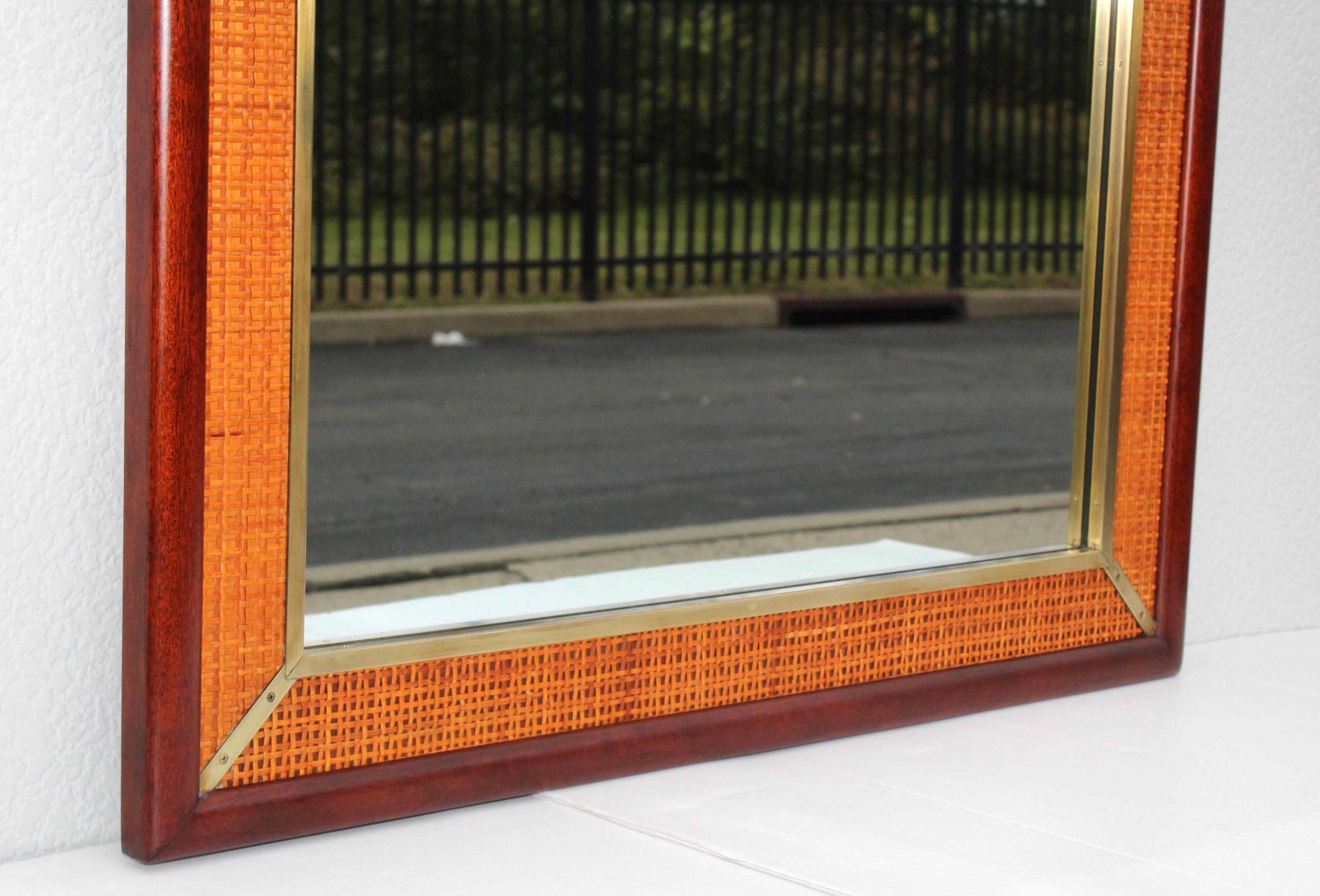 1960s Mid-Century Modern Walnut and Brass Mirror by Grosfeld House For Sale 2