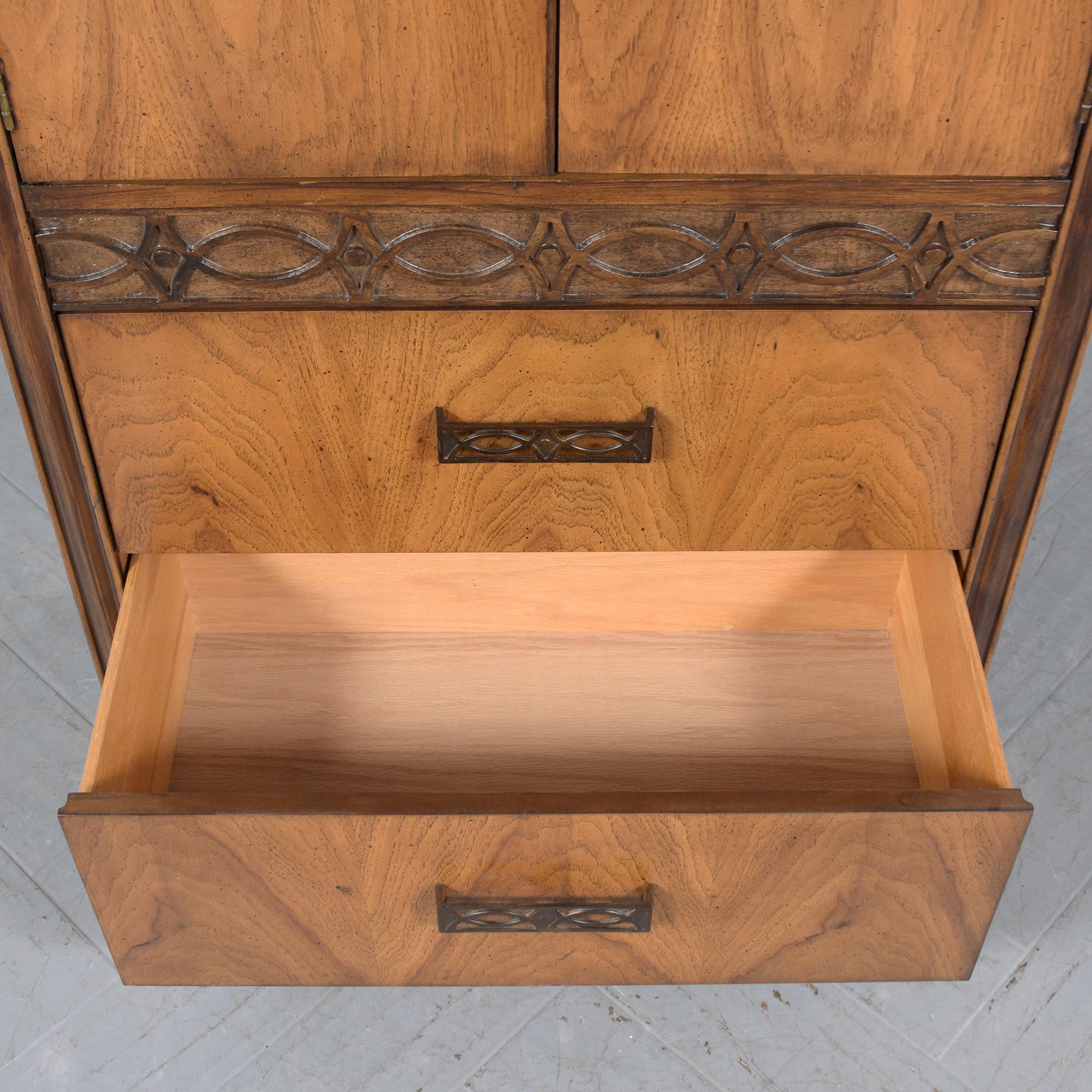 1960s Mid-Century Modern Walnut Bachelor Chest with Carved Details For Sale 6