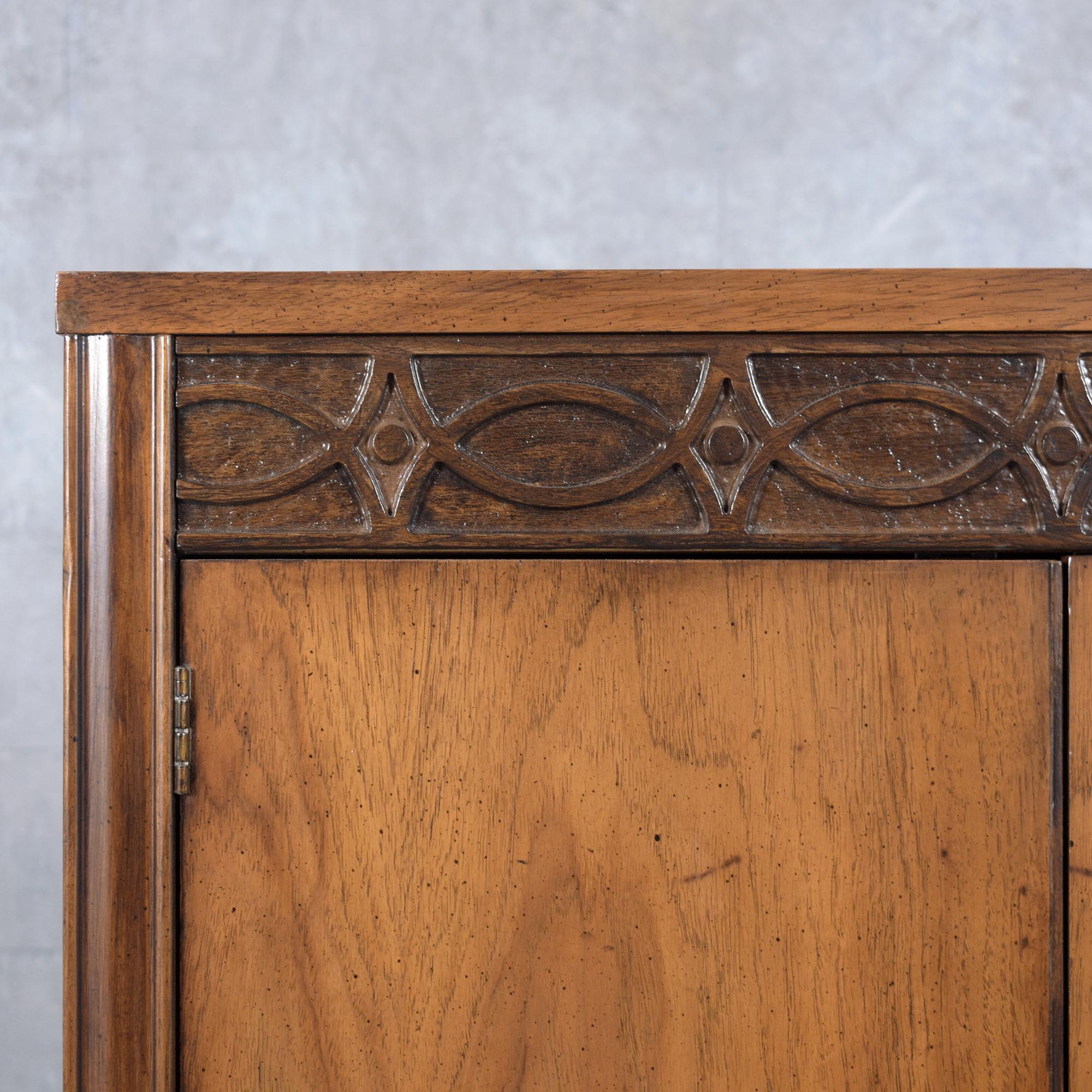 Mid-20th Century 1960s Mid-Century Modern Walnut Bachelor Chest with Carved Details For Sale