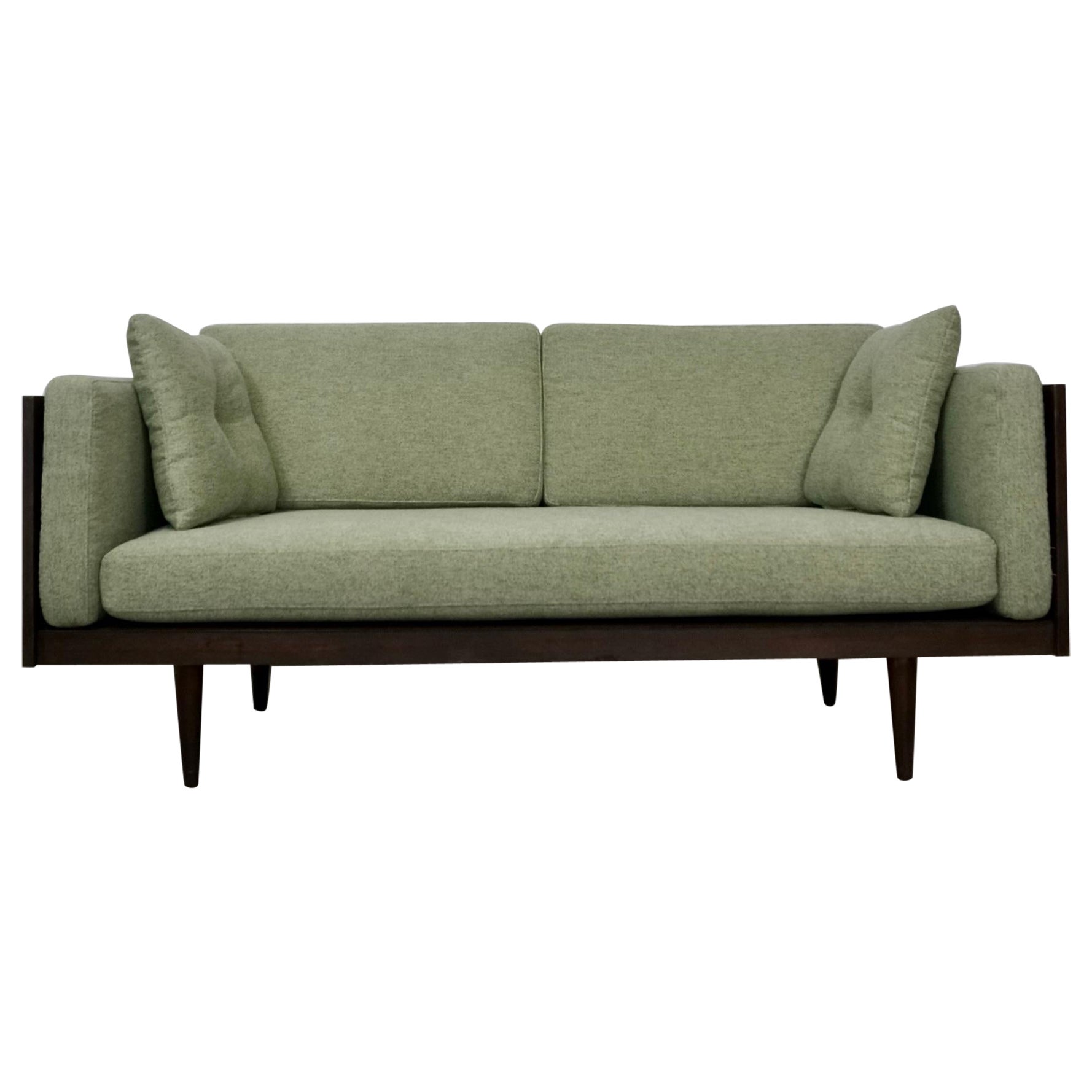 1960
s Mid-Century Modern Walnut Case Loveseat Sofa