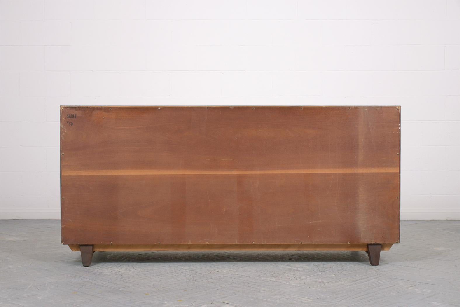 Restored Vintage Mid-Century Modern Walnut Chest of Drawers with Brass Handles For Sale 4