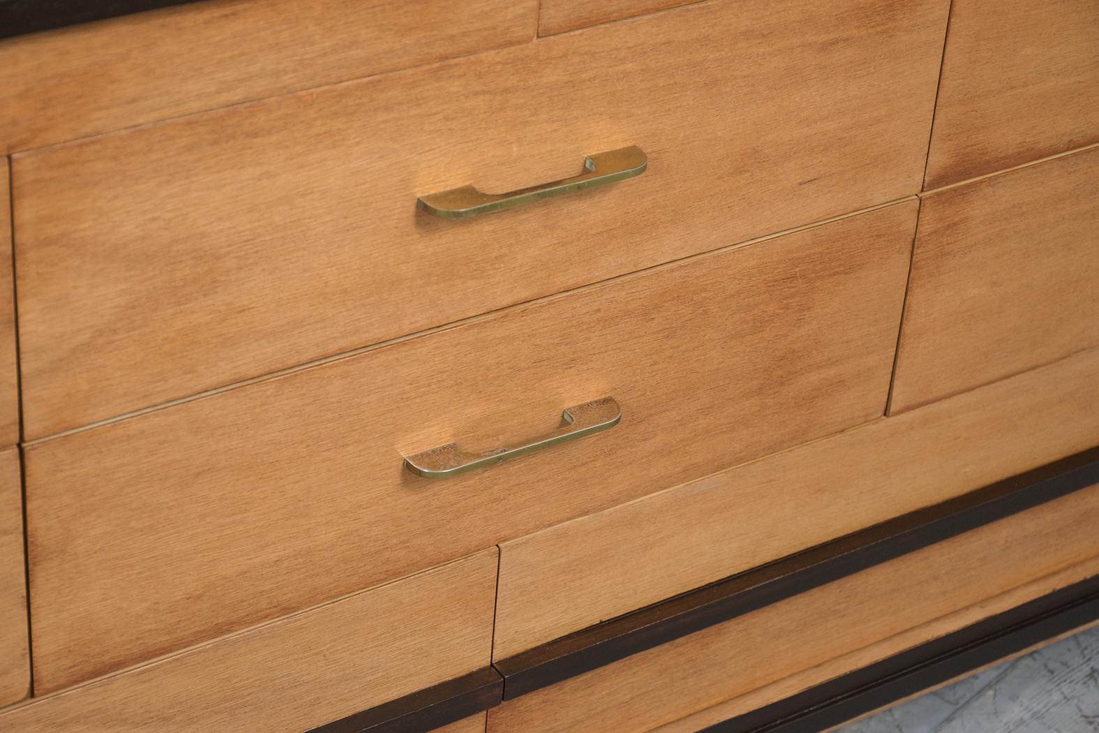 Restored Vintage Mid-Century Modern Walnut Chest of Drawers with Brass Handles For Sale 2