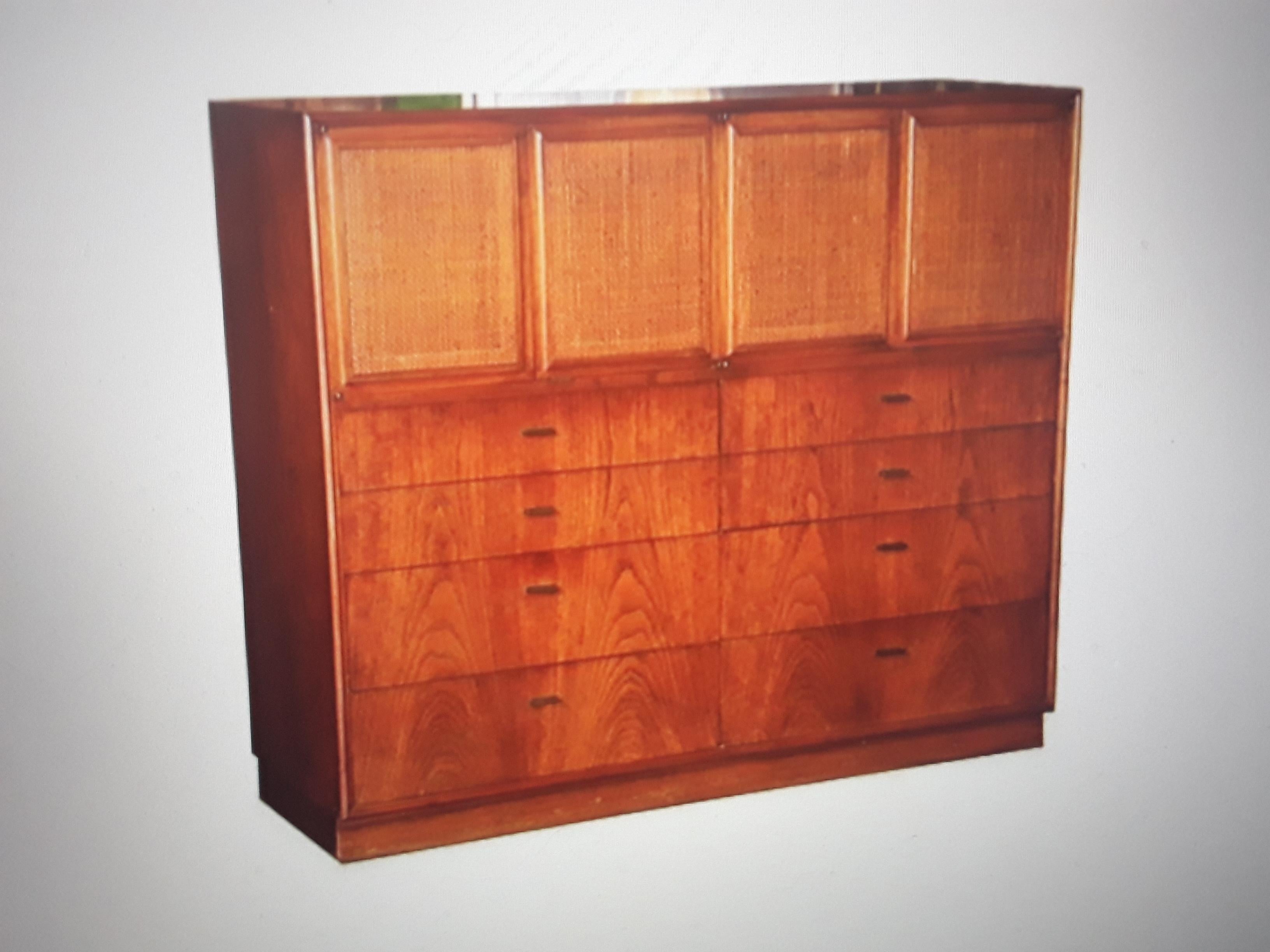 Mid-20th Century 1960's Mid Century Modern Walnut Chest of Drawers with 4 Caned Panels For Sale