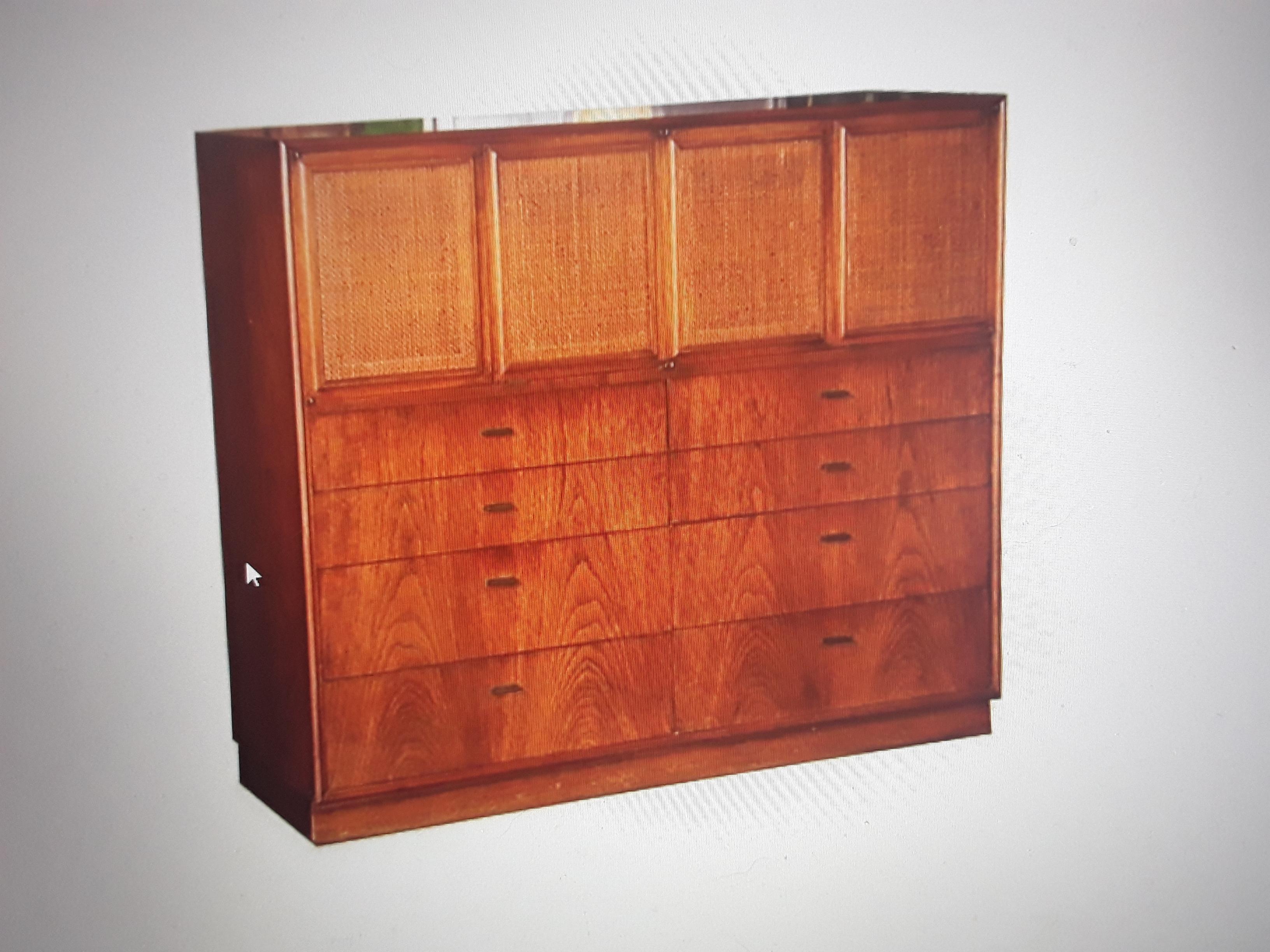 1960's Mid Century Modern Walnut Chest of Drawers with 4 Caned Panels For Sale 2
