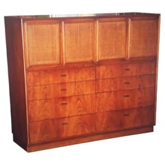 1960's Mid Century Modern Walnut Chest of Drawers with 4 Caned Panels