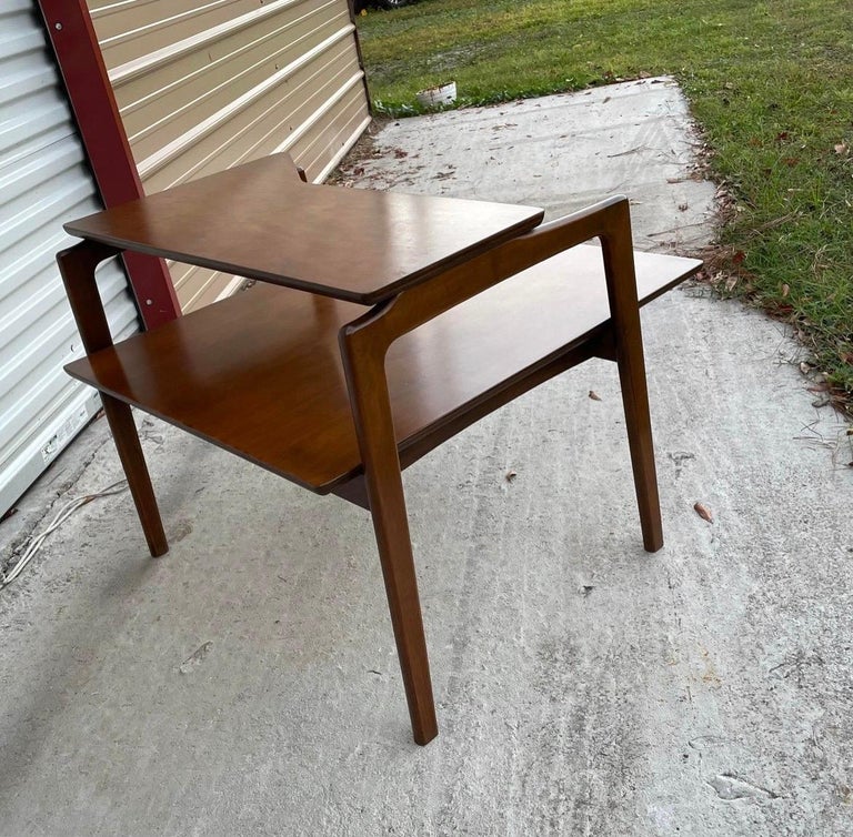 1960s MidCentury Modern Walnut Corner Step Table For Sale at 1stDibs