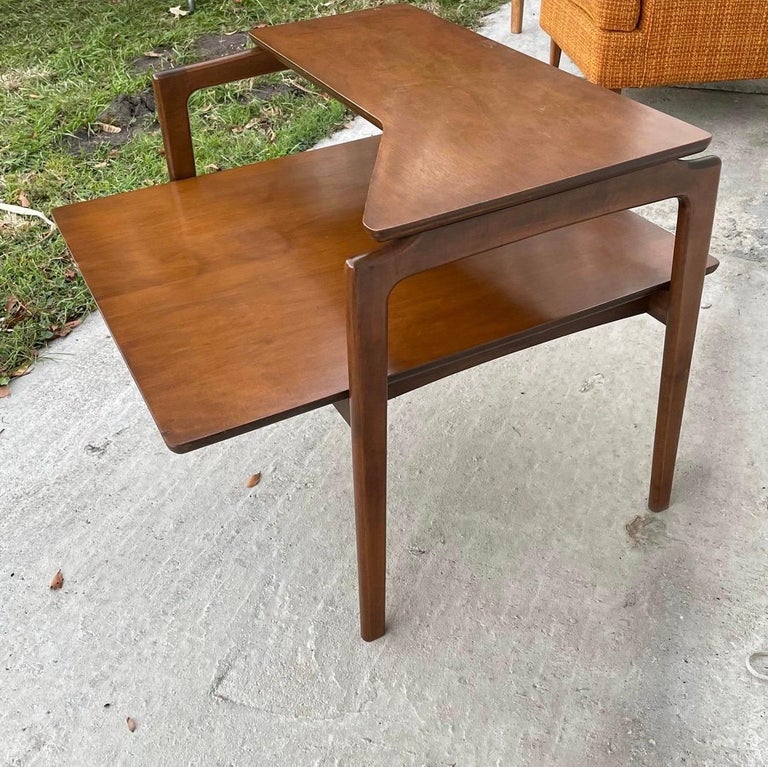 1960s MidCentury Modern Walnut Corner Step Table For Sale at 1stDibs