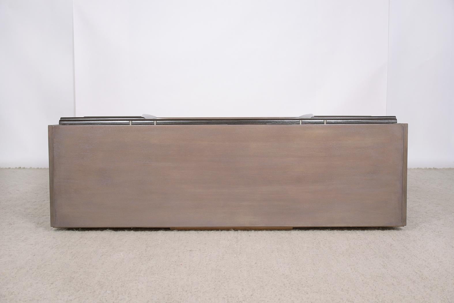 Retro Chic Reimagined: Restored Modern Walnut Credenza with Grey Lacquer Finish In Good Condition In Los Angeles, CA
