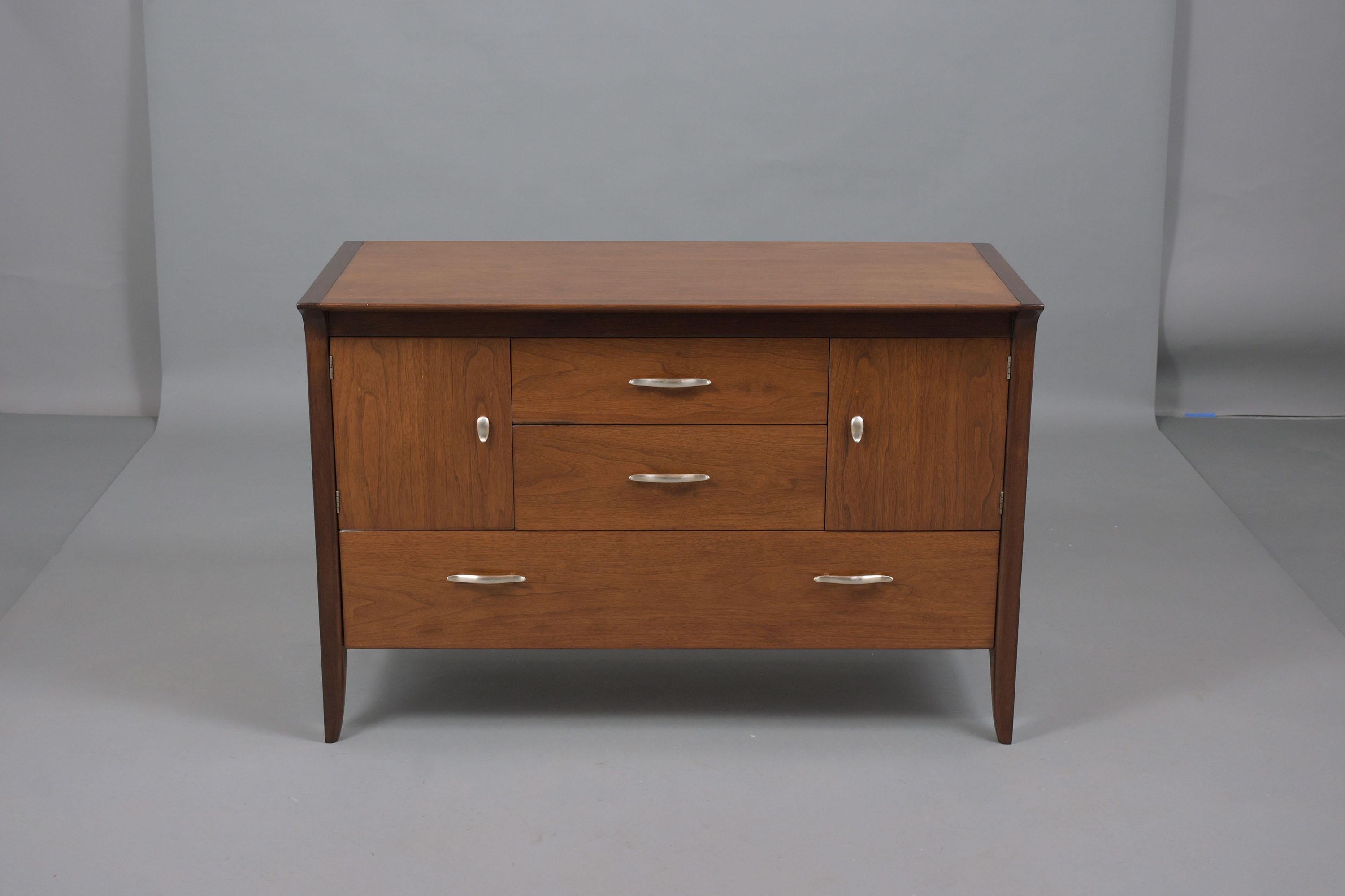 Carved Mid-Century Modern Walnut Chest of Drawers: 1960s Elegance Redefined For Sale