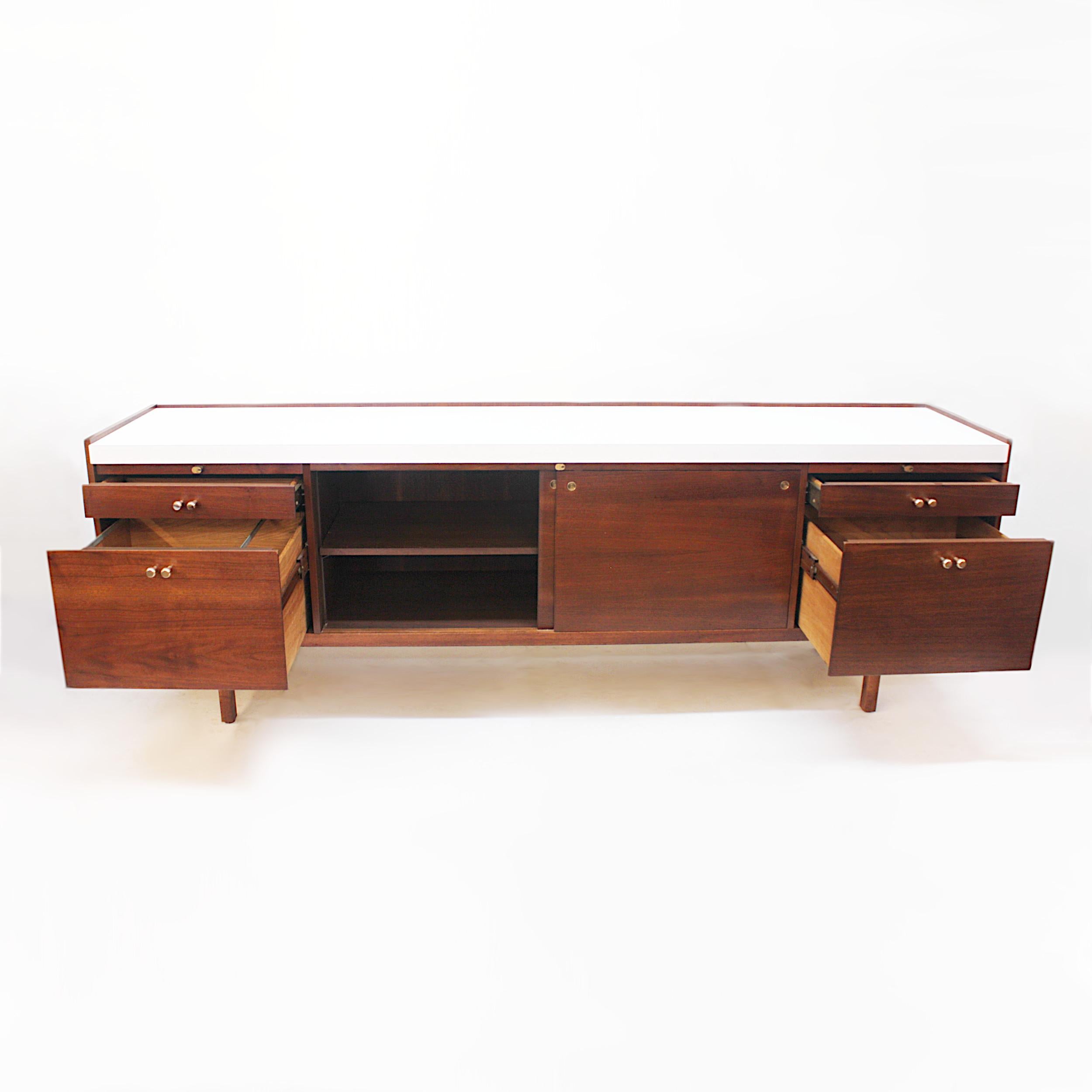 Plated 1960s Mid-Century Modern Walnut Executive Credenza by Charles Deaton for Leopold