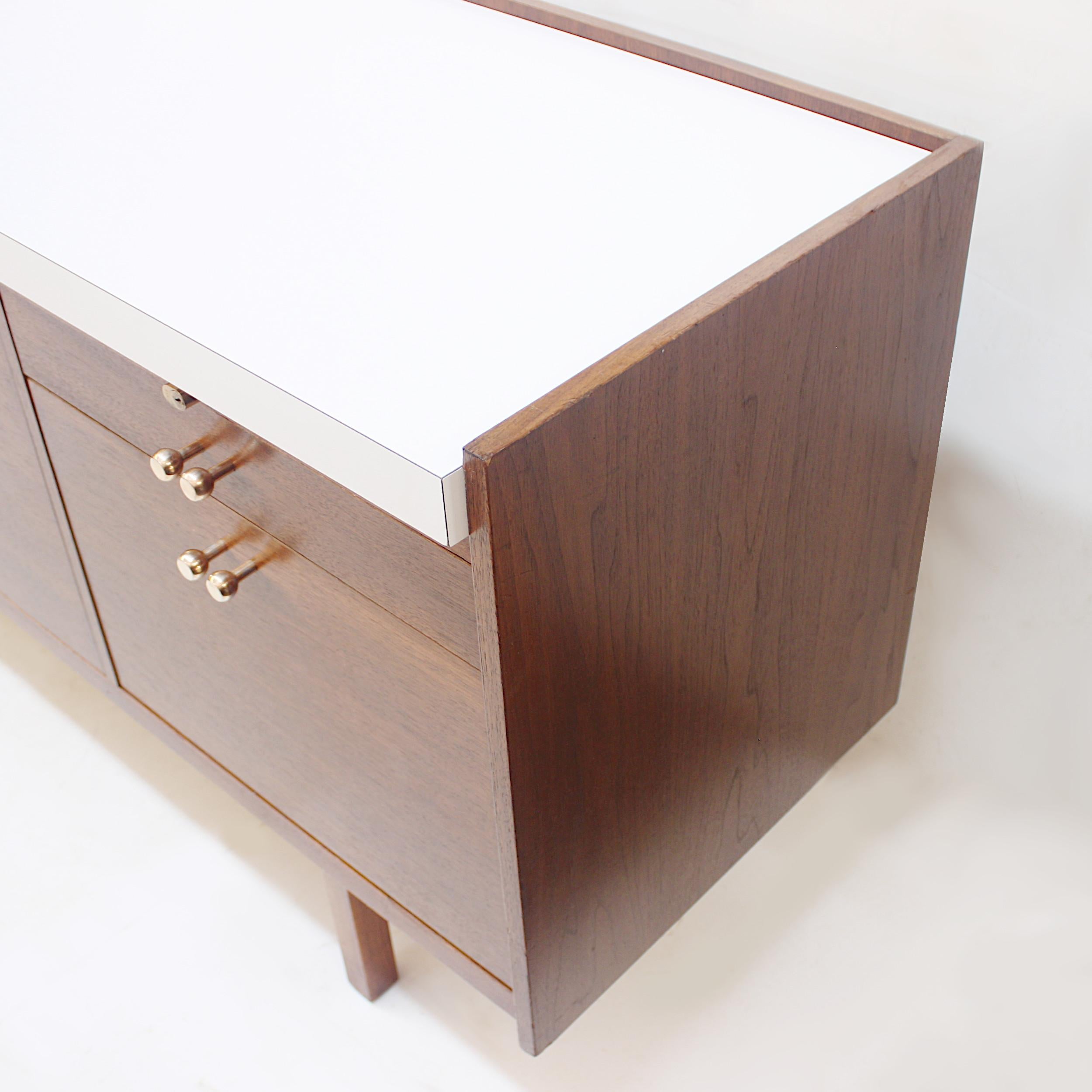 Brass 1960s Mid-Century Modern Walnut Executive Credenza by Charles Deaton for Leopold