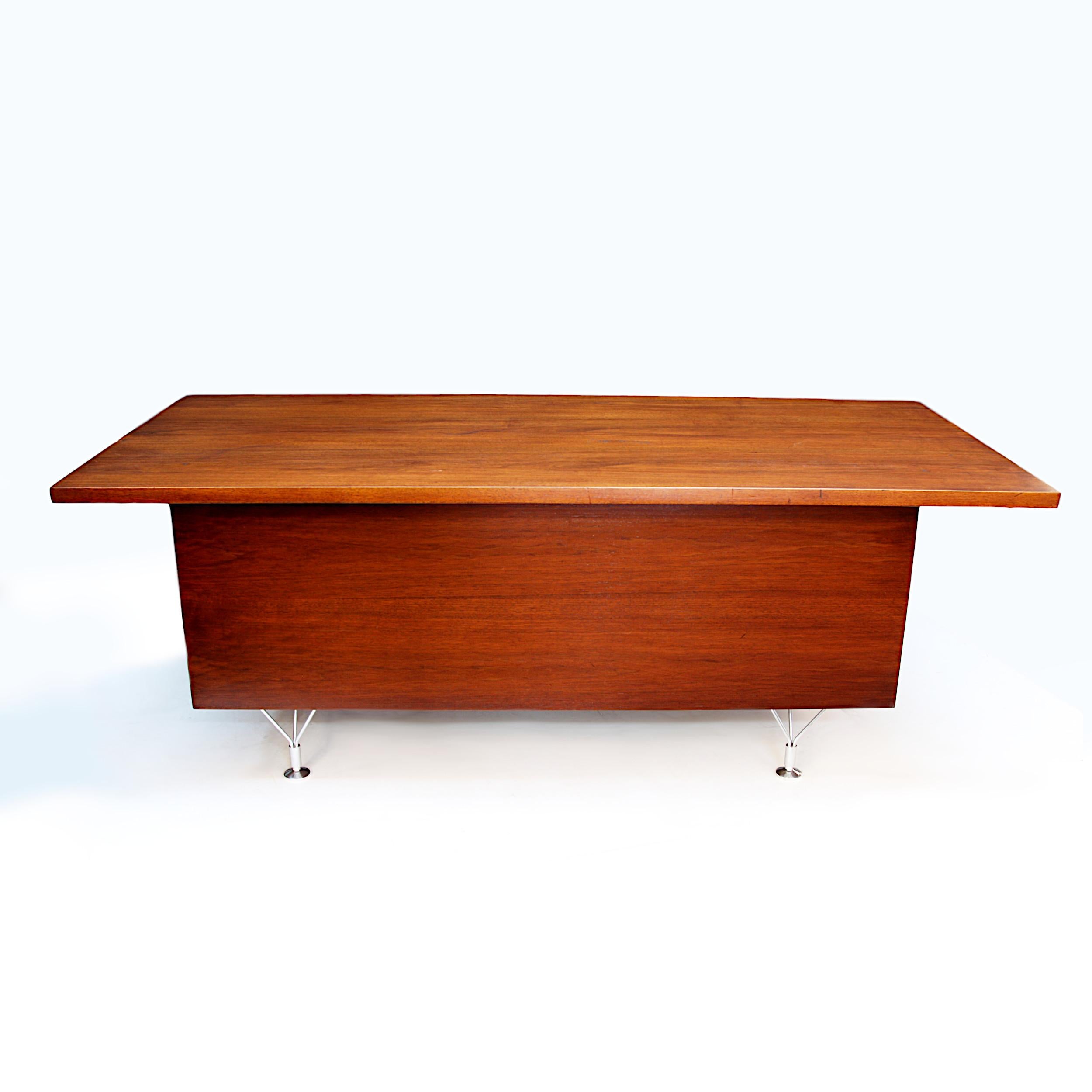 Chrome 1960s Mid-Century Modern Walnut Executive Desk by George Reinoehl for Stow Davis