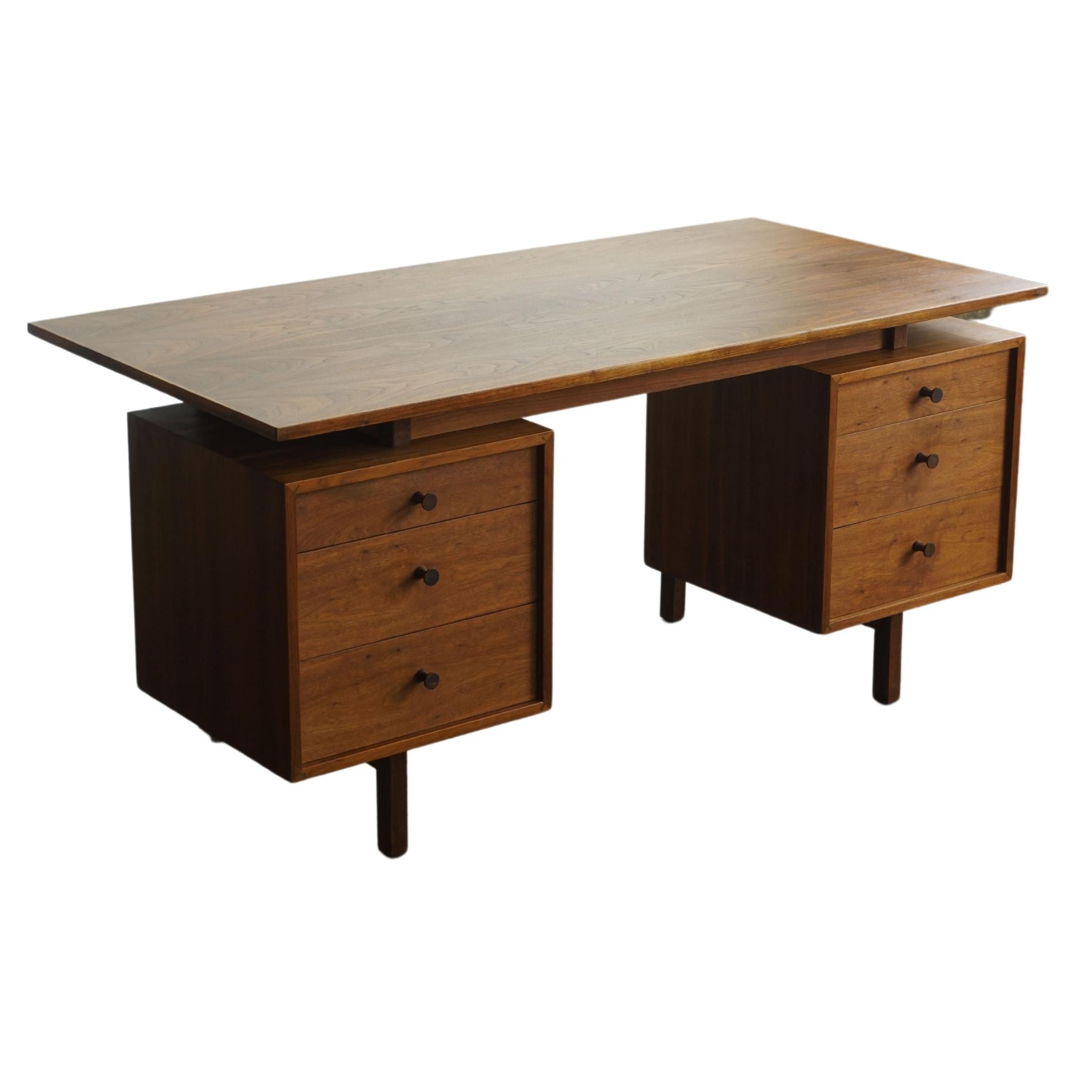 1960's Mid Century Modern Walnut Executive desk with floating top For Sale