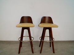 1960's Mid-Century Modern Walnut & Leather Bar Stools by Calorator - a Pair