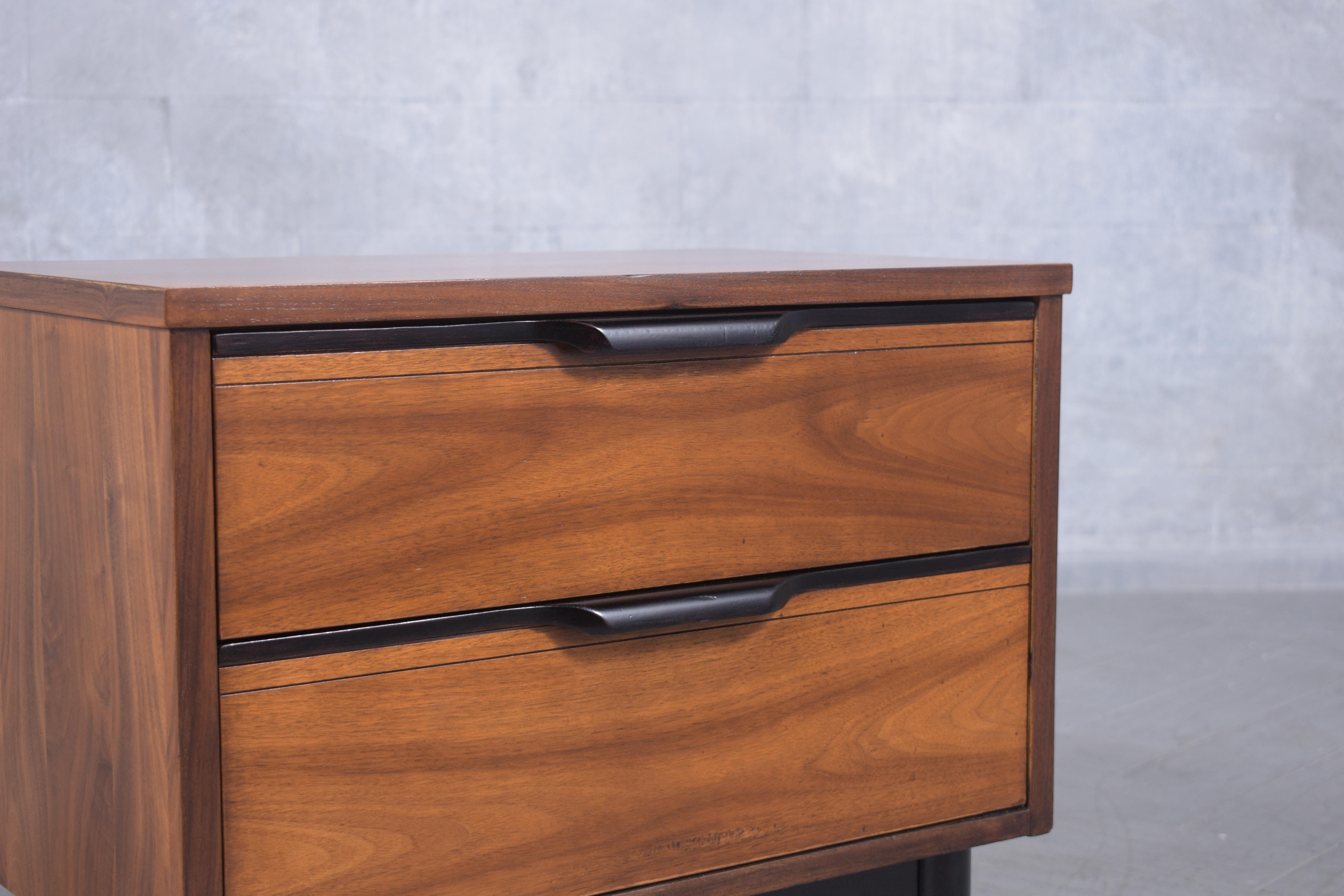 1960s Mid-Century Modern Walnut Nightstand: Ebonized Finish with Carved Details For Sale 3