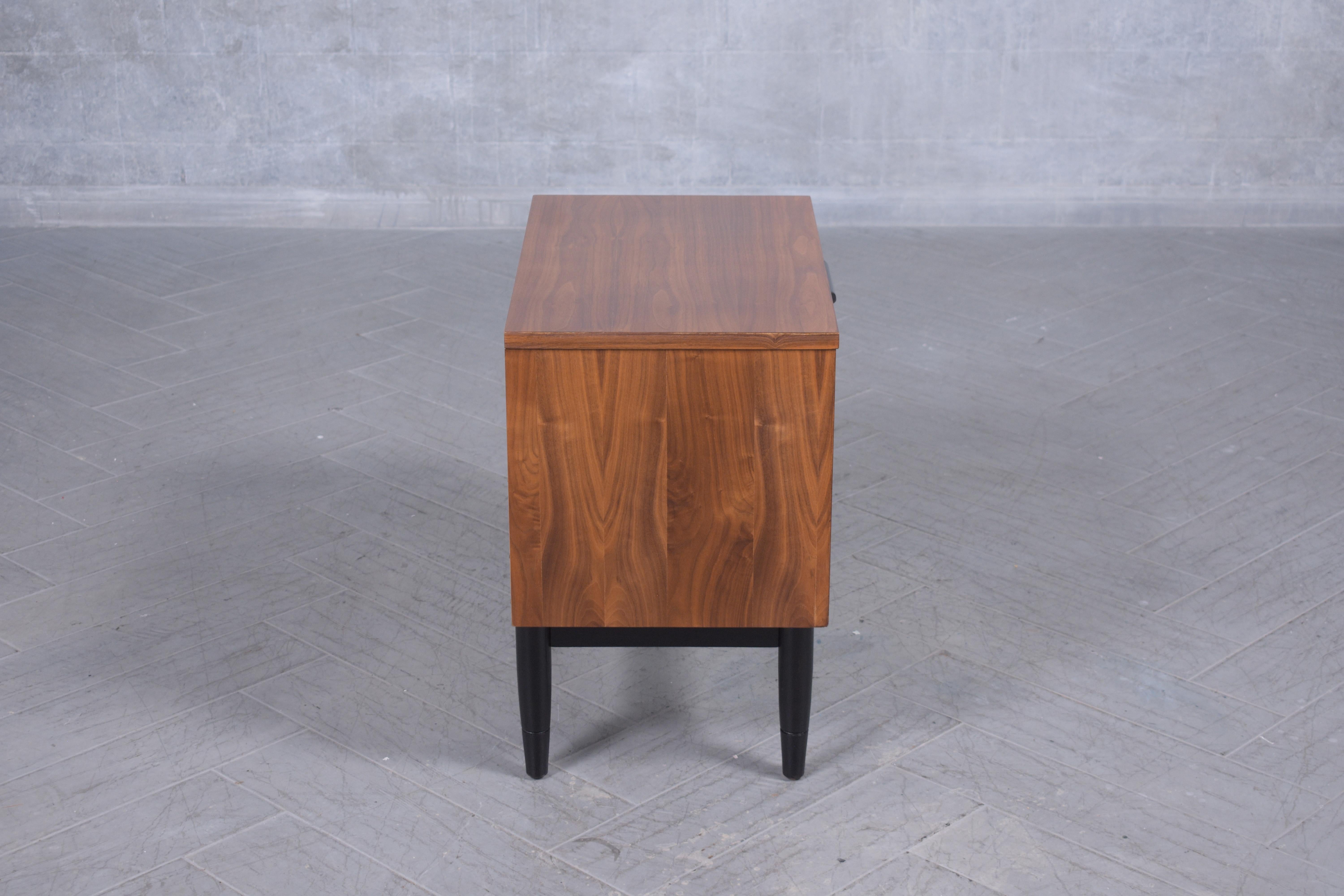 1960s Mid-Century Modern Walnut Nightstand: Ebonized Finish with Carved Details For Sale 5