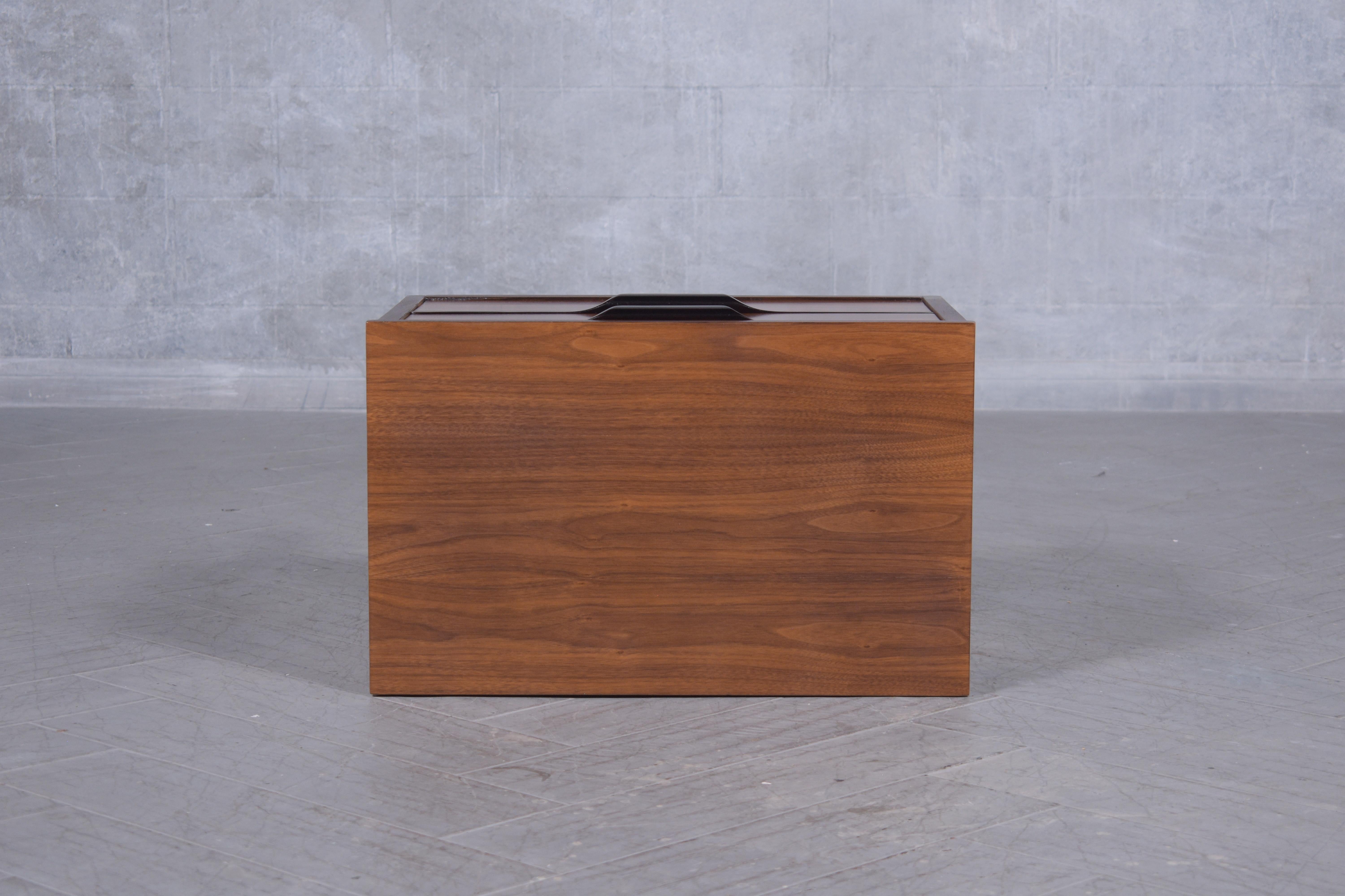 1960s Mid-Century Modern Walnut Nightstand: Ebonized Finish with Carved Details For Sale 6