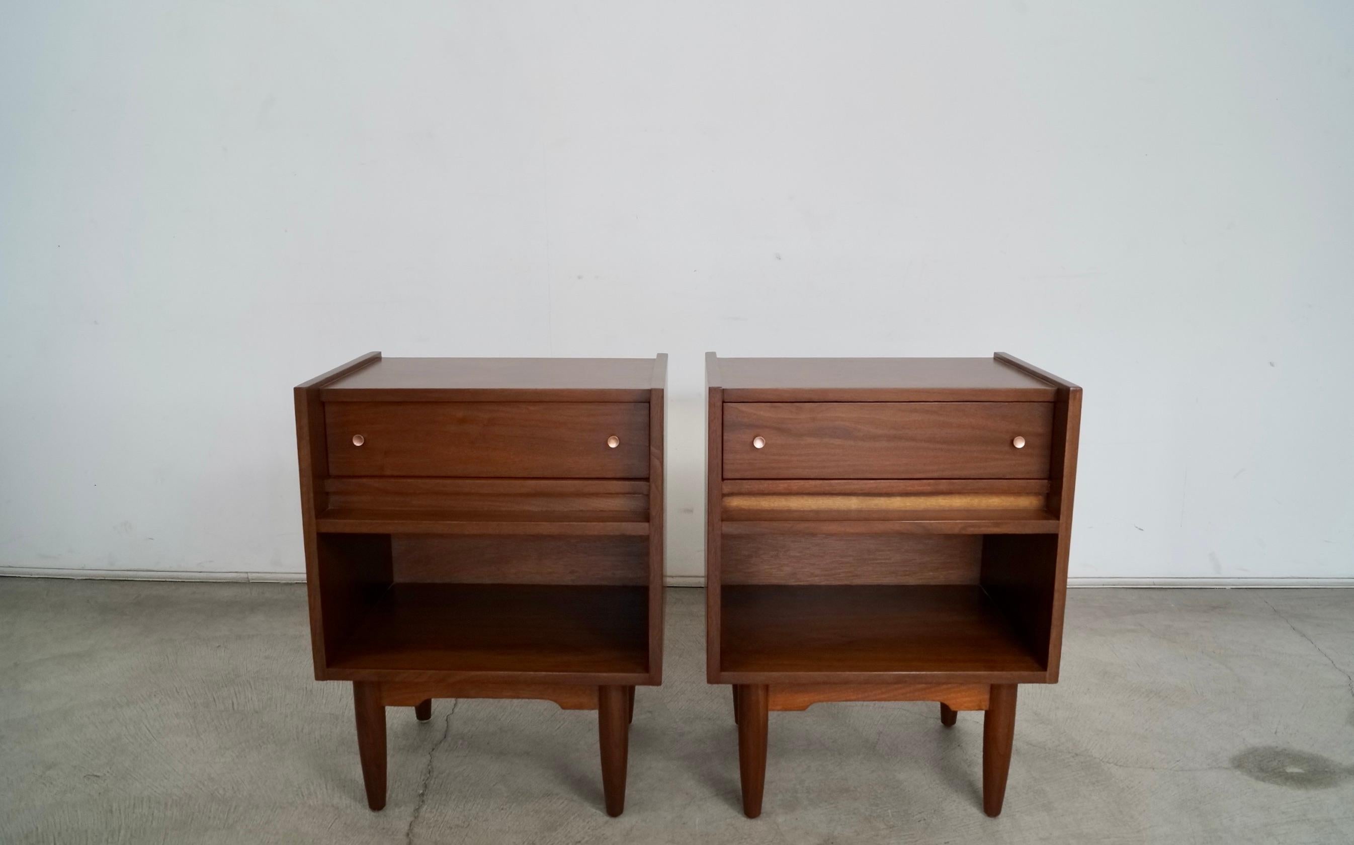 American 1960's Mid-Century Modern Walnut Nightstands - a Pair