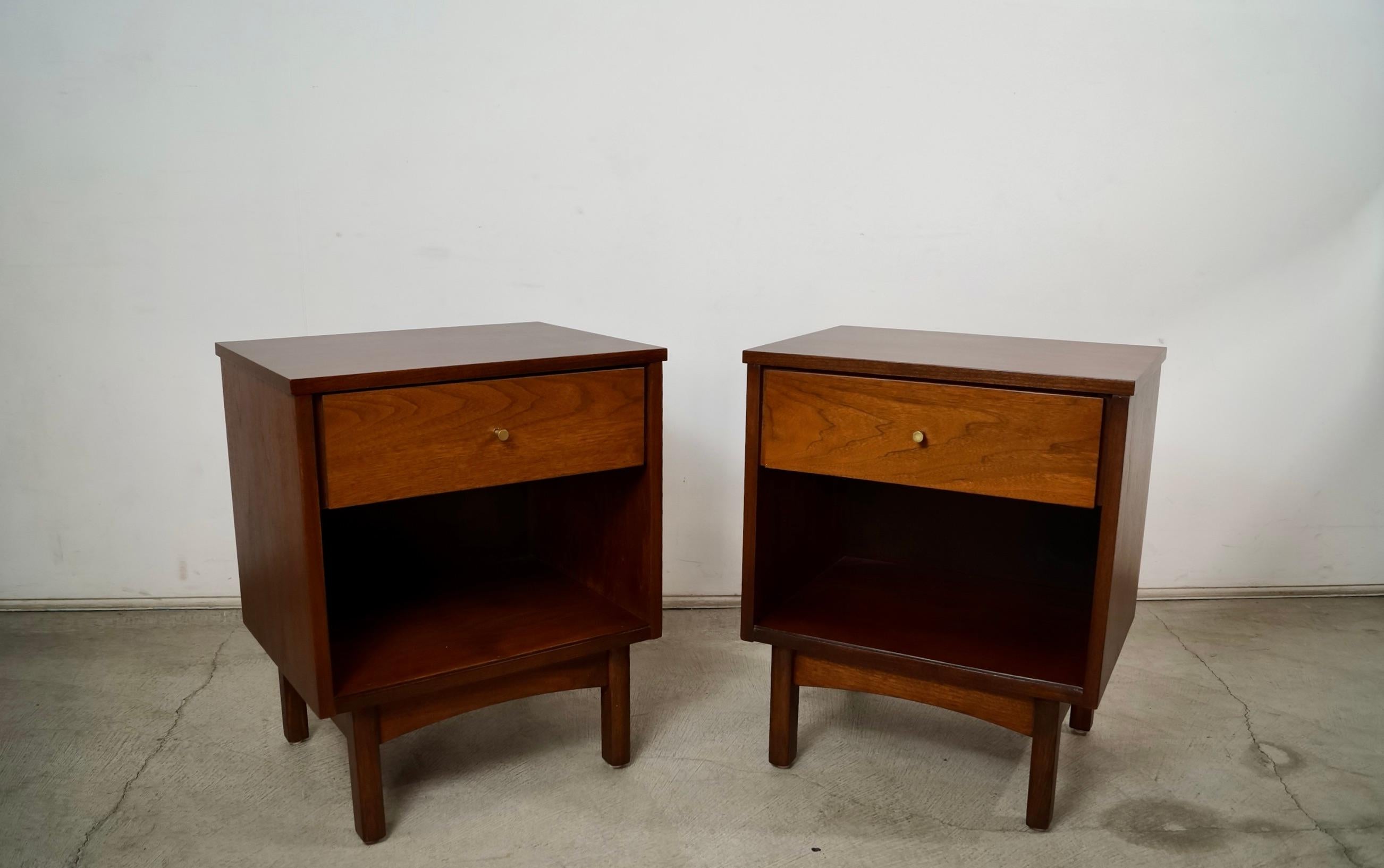 Brass 1960's Mid-Century Modern Walnut Nightstands - a Pair For Sale