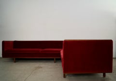 1960's Mid-Century Modern Walnut & Velvet 2-Piece Sectional Sofa