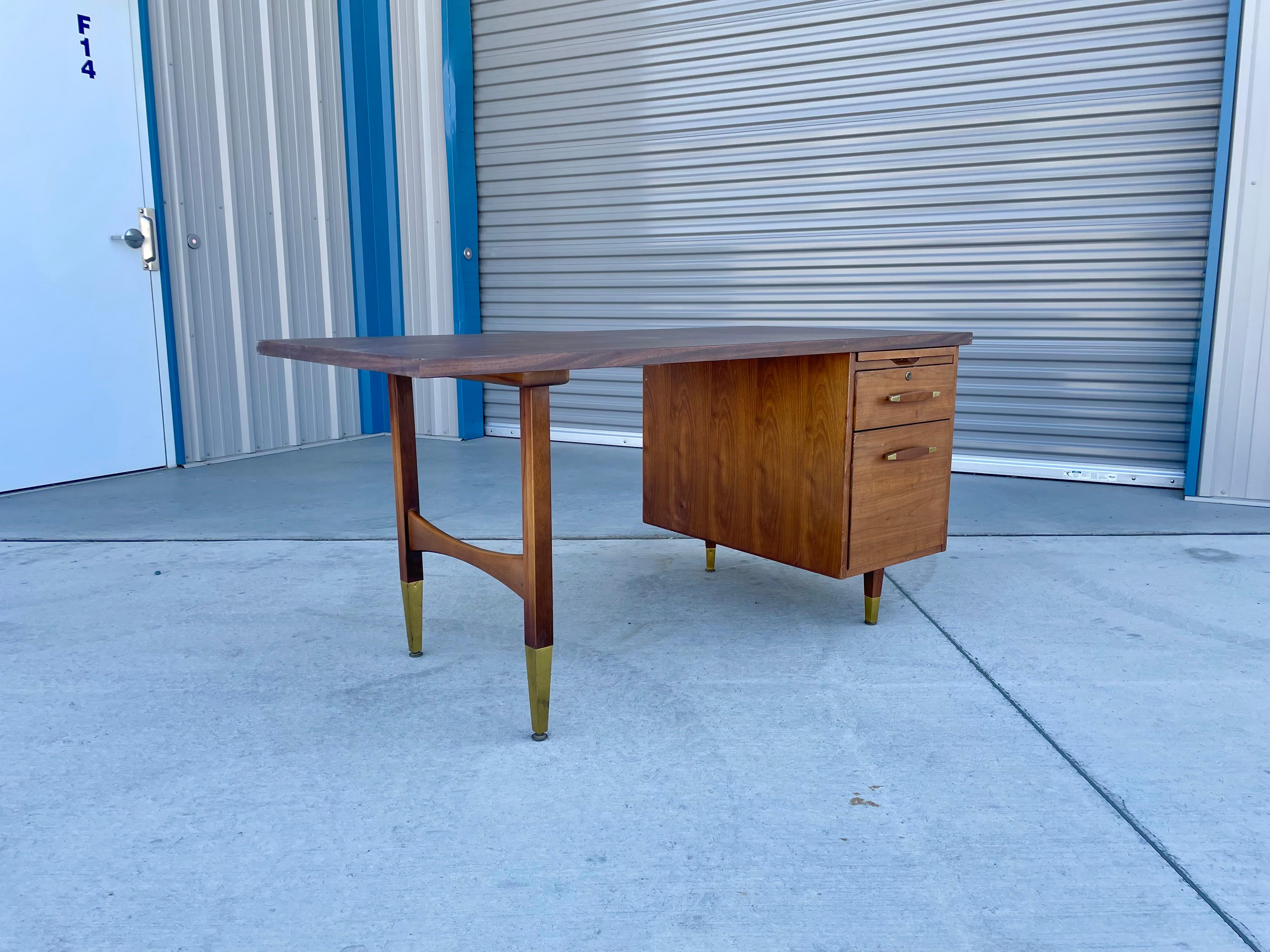 American 1960s Mid Century Modern Walnut Writing Desk For Sale
