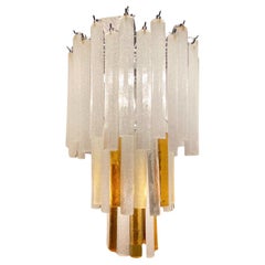 1960s Mid-Century Modern White and Brown  Murano Glass Cascade Chandelier