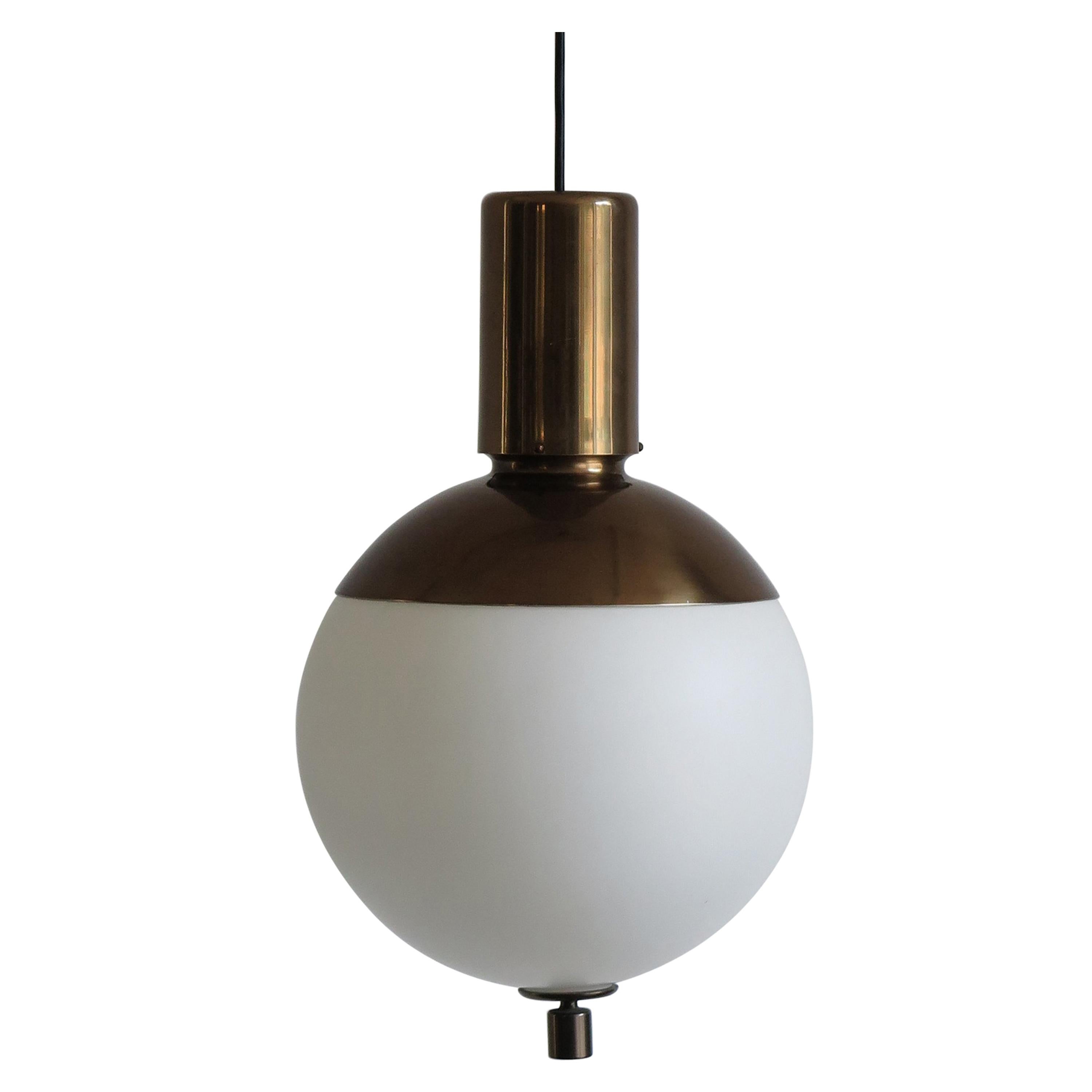 1960s Mid-Century Modern White Glass and Brass Italian Pendant Lamp