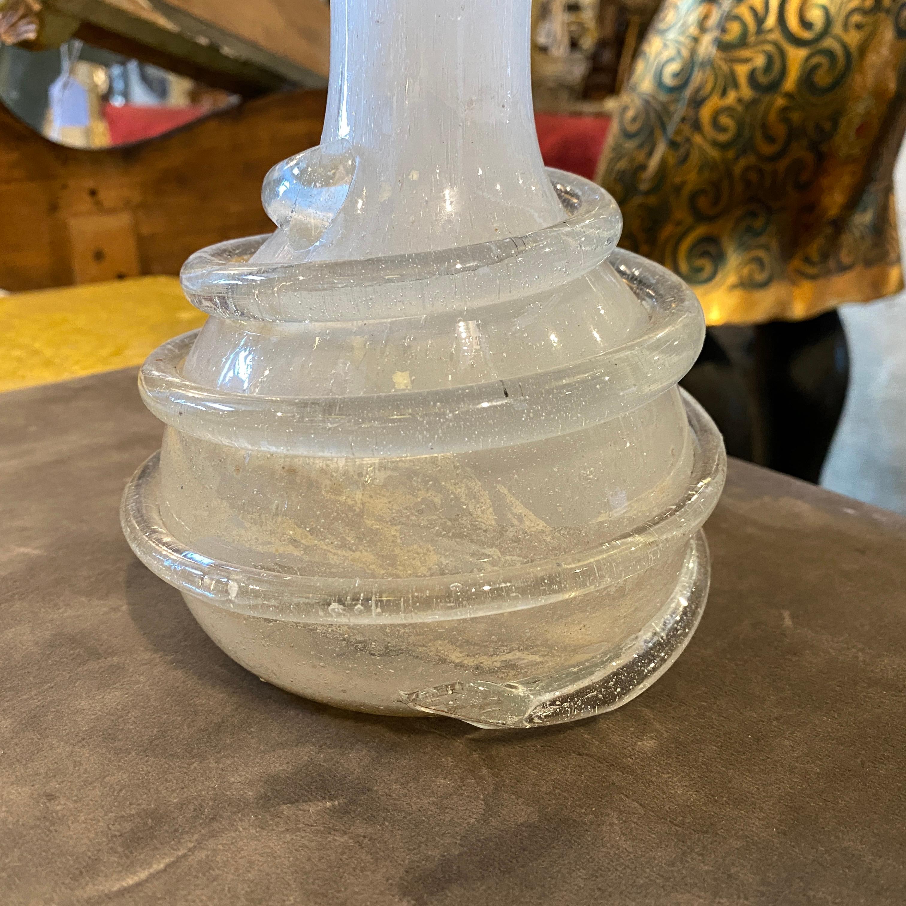 Italian 1960s Cenedese Style Mid-Century Modern White Murano Glass Single Flower Vase