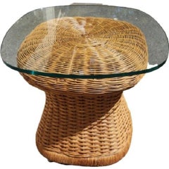 Beistelltische aus Korbweide mit gehärteten Glasplatten, Mid-Century Modern, 1960er Jahre, Paar