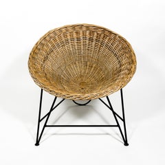 1960s Mid-Century Modern Woven Rattan Wicker Basket Chair with Iron Base