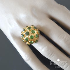 1960s Mid-Century Modernist Green Tourmaline Gold Sputnik Cocktail Ring