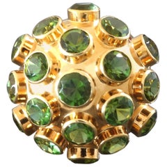 1960s Mid-Century Modernist Green Tourmaline Gold Sputnik Cocktail Ring